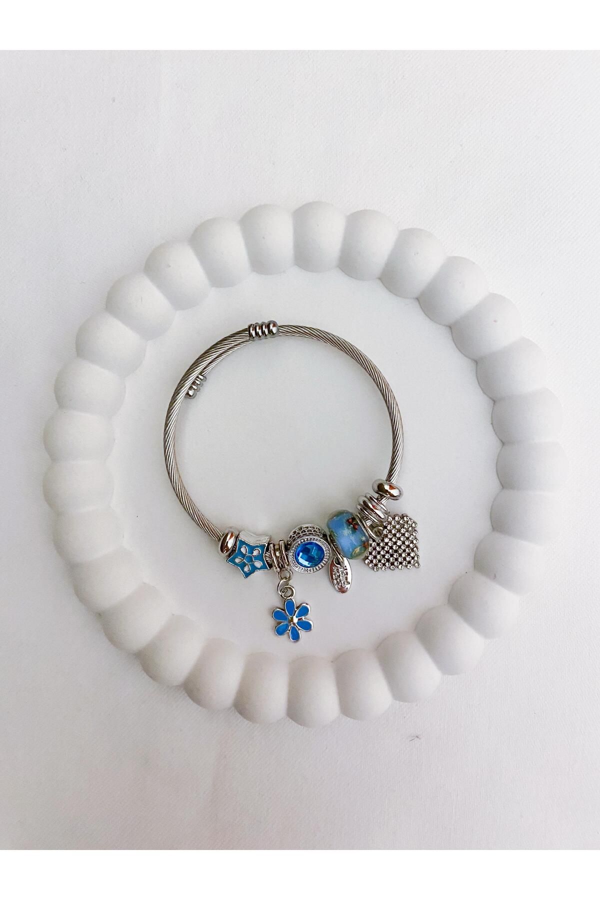 Zeta Collection Perline Blu Charm Bileklik Mavi Şans Bilekliği- kararma yapmaz