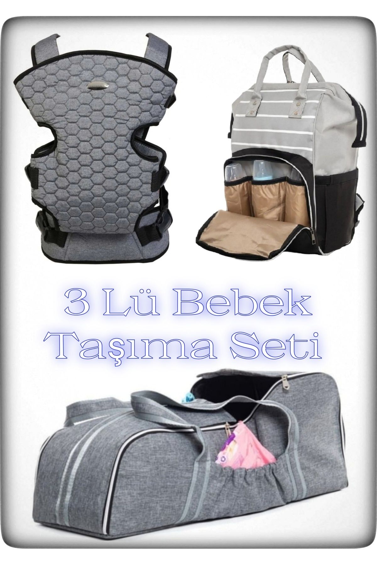 DERİNBEBE 3 Lü Bebek Taşıma Seti En İyi Anne Bebek Çantası Portbebe ve Kanguru Modelleri