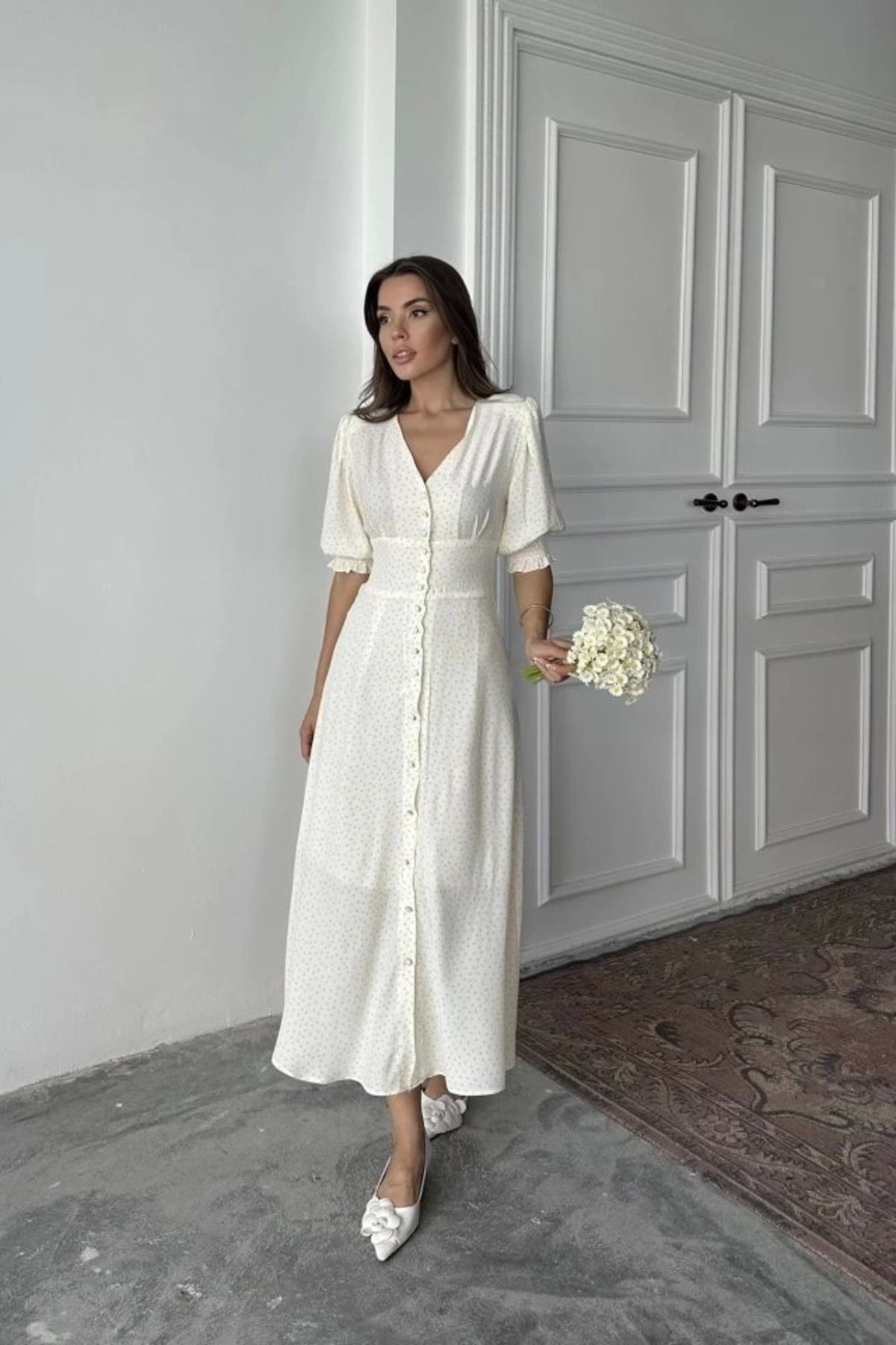 Butik Sarı Arka Ve Bel Ucu Gipeli Elbise