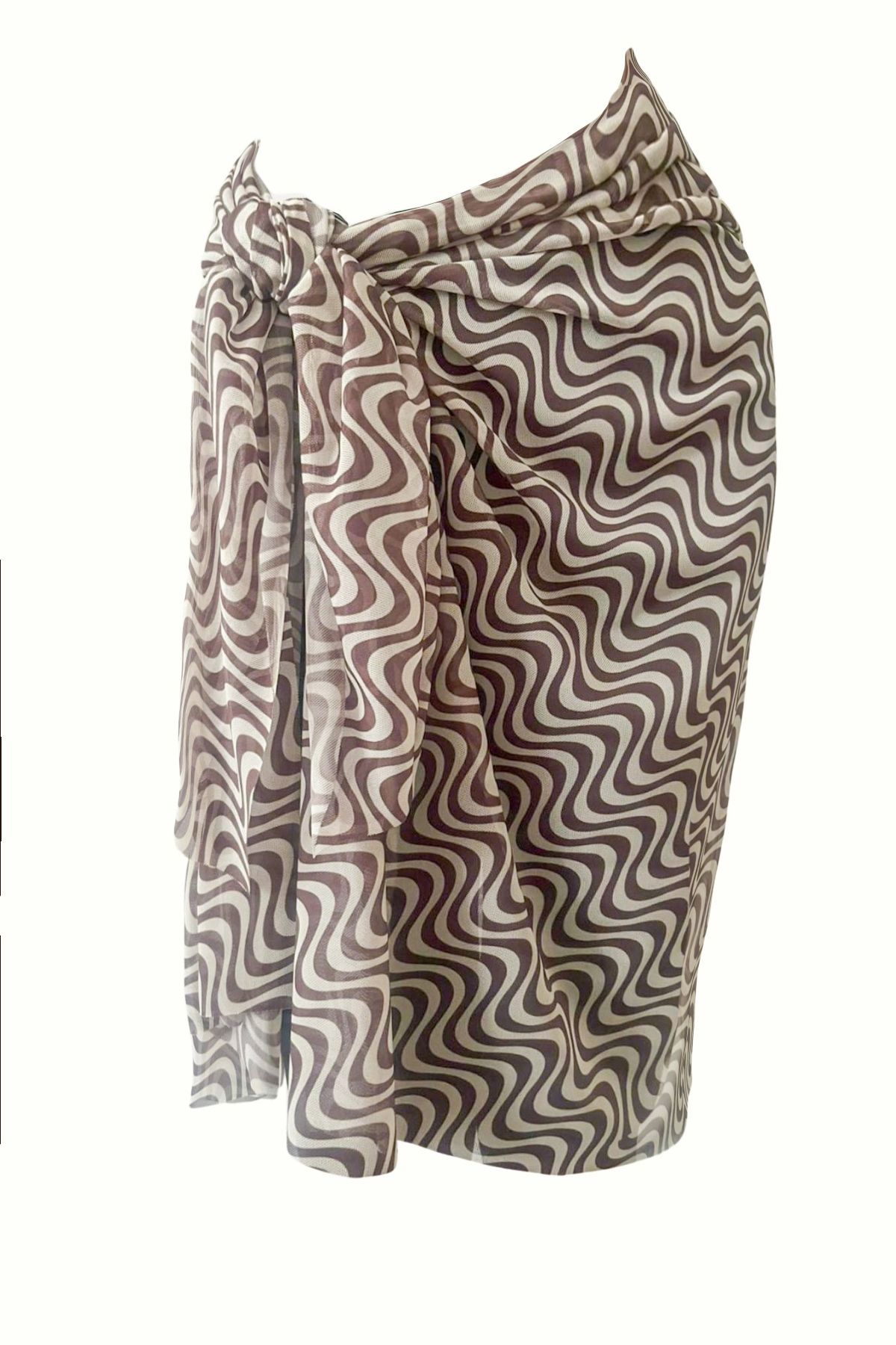 Kayz Tekstil Kahve Bej Helezon Desen İç Göstermeyen Tül Büyük Boy Pareo 95x145 cm