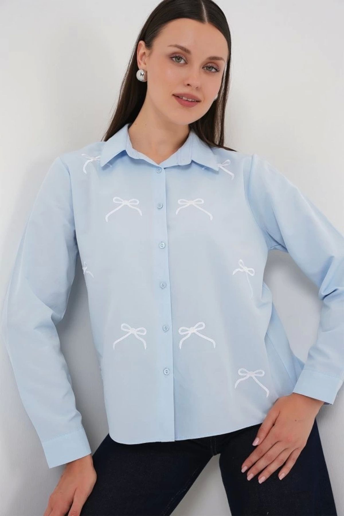Butik Fiyonk Detay Gömlek 20311 - Mavi
