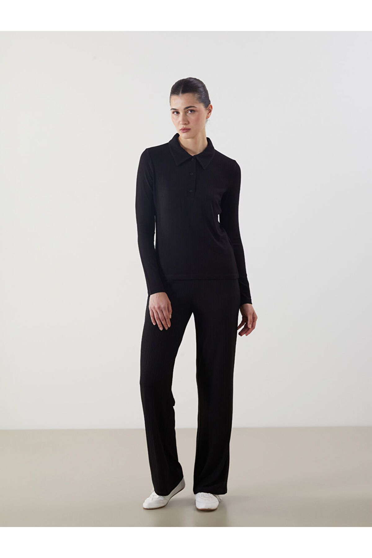 LC Waikiki LCW Modest Siyah Beli Lastikli Dokulu Kadın Pantolon S5LV73Z8NVY25