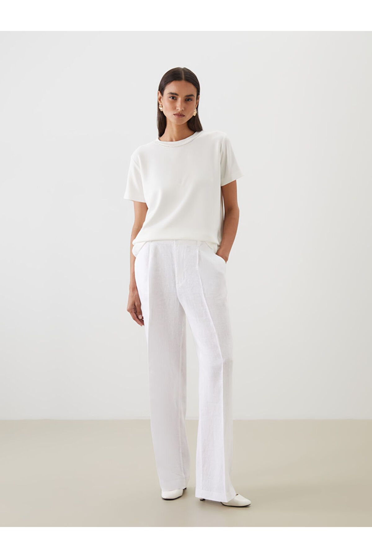 LC Waikiki LCW Modest Beyaz Loose Fit Keten Kadın Pantolon S5NQ88Z8NVY25