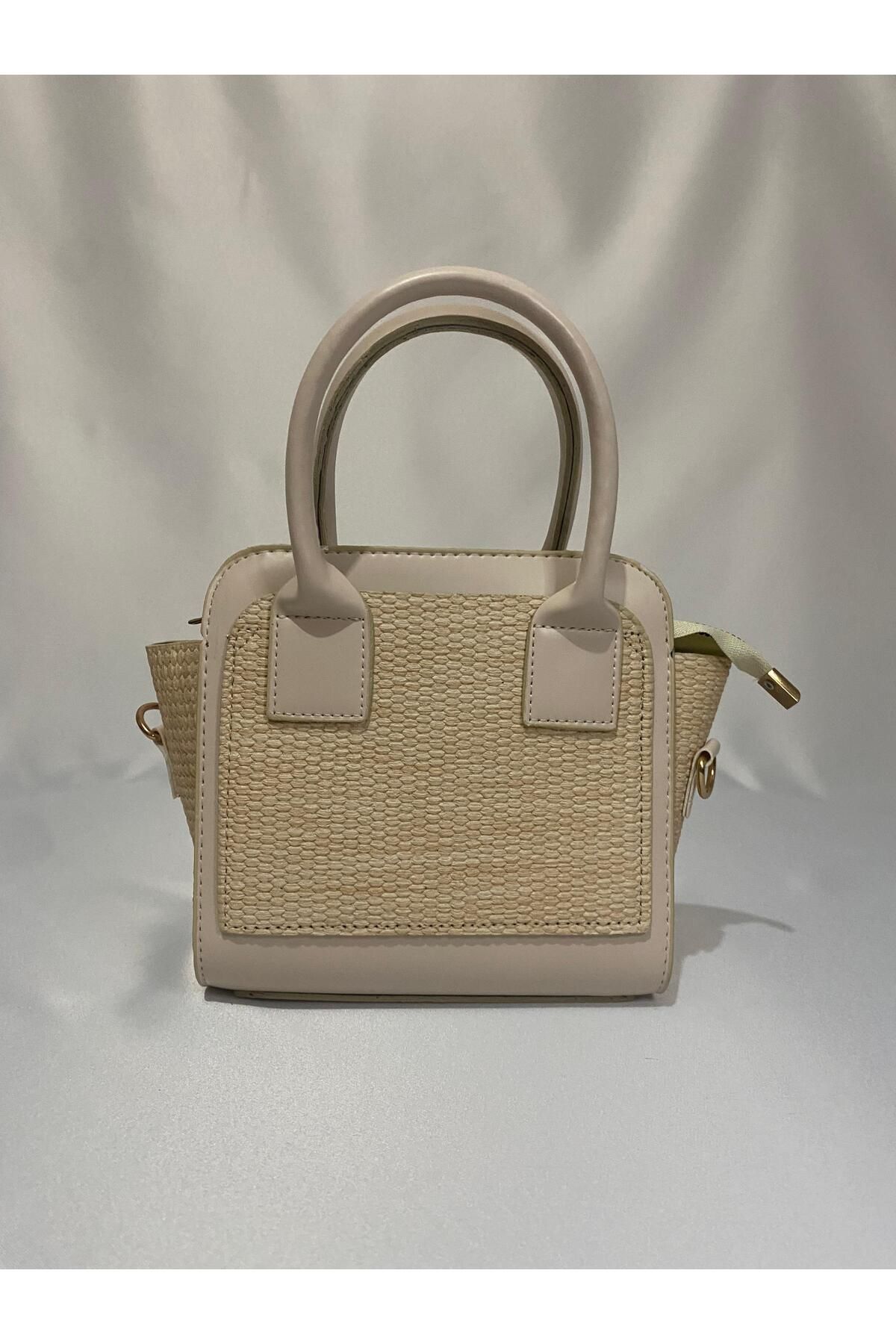 Liel Bags HASIR DETAYLI KREM MİNİ EL VE OMUZ ÇANTASI