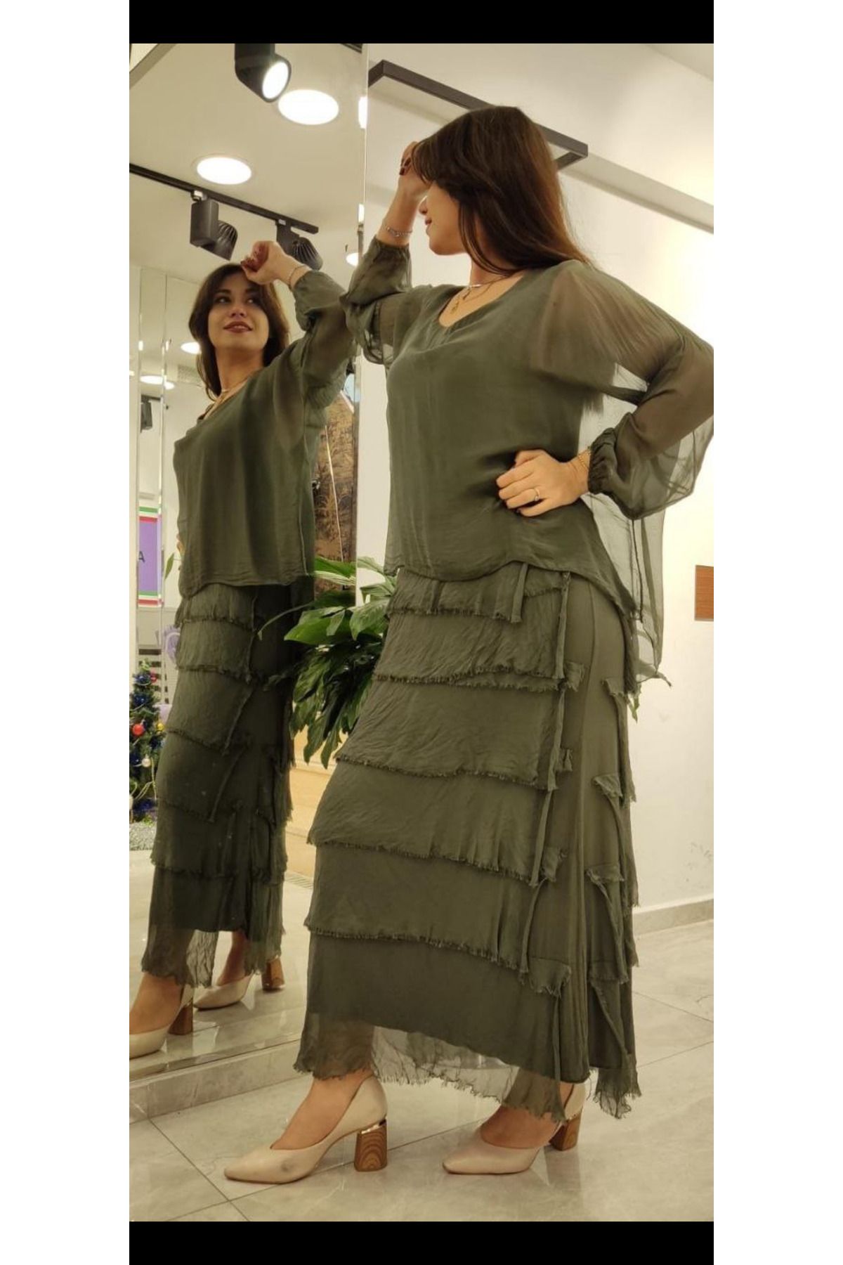 Cb Made In Italy İtalyan İpek Katmanlı Maxi Elbise
