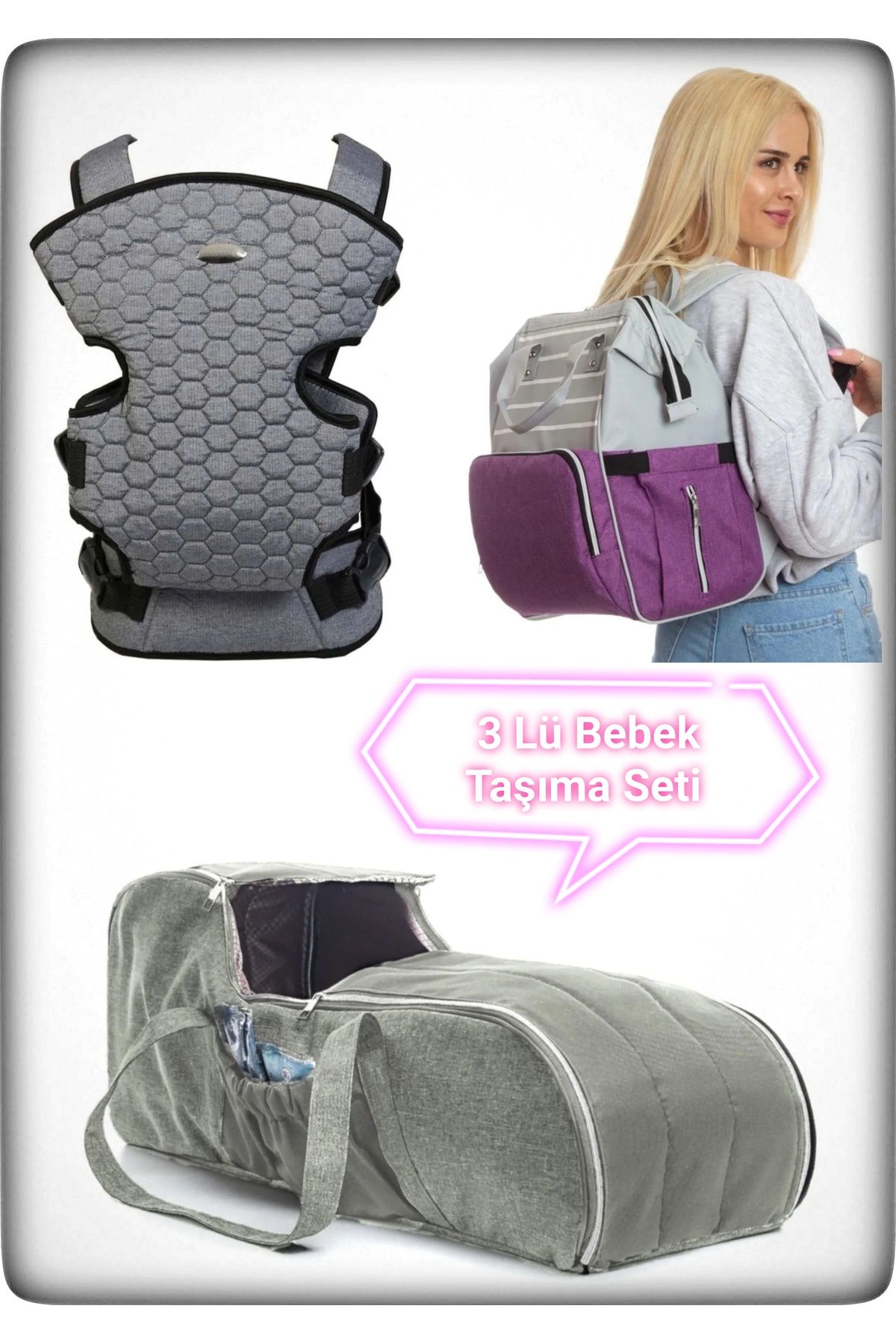 Avşar Baby 3 Lü Bebek Taşıma Seti En İyi Anne Bebek Çantası Portbebe ve Kanguru Modelleri
