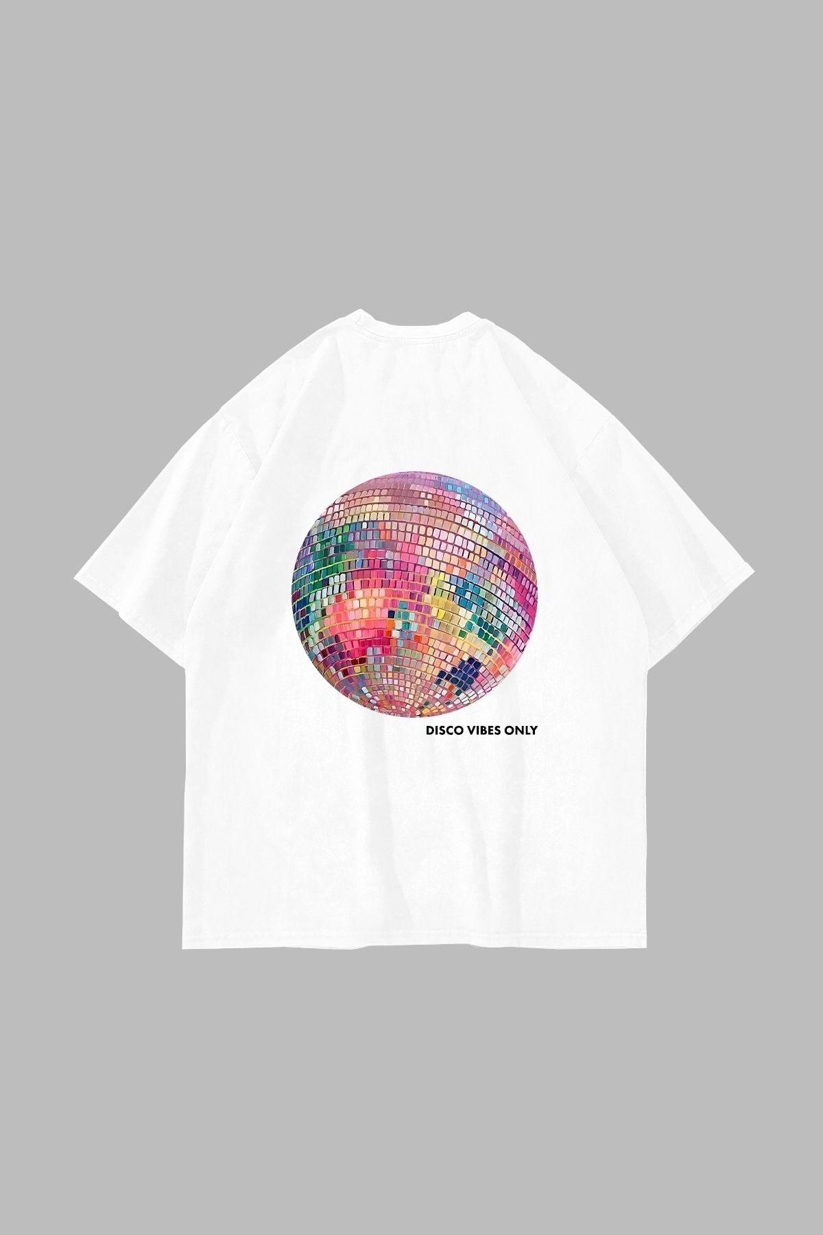 JANSO GROUP Disco Vibes Only Baskılı Oversize Unisex Beyaz Tshirt