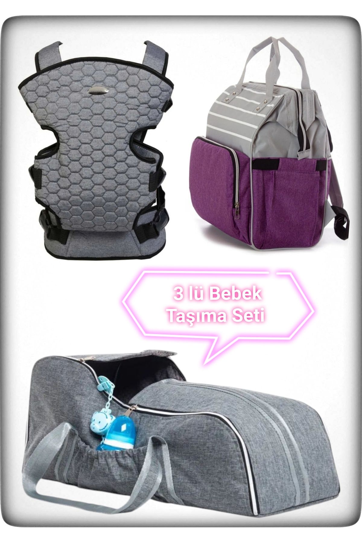 Avşar Baby 3 Lü Bebek Taşıma Seti En İyi Anne Bebek Çantası Portbebe ve Kanguru Modelleri
