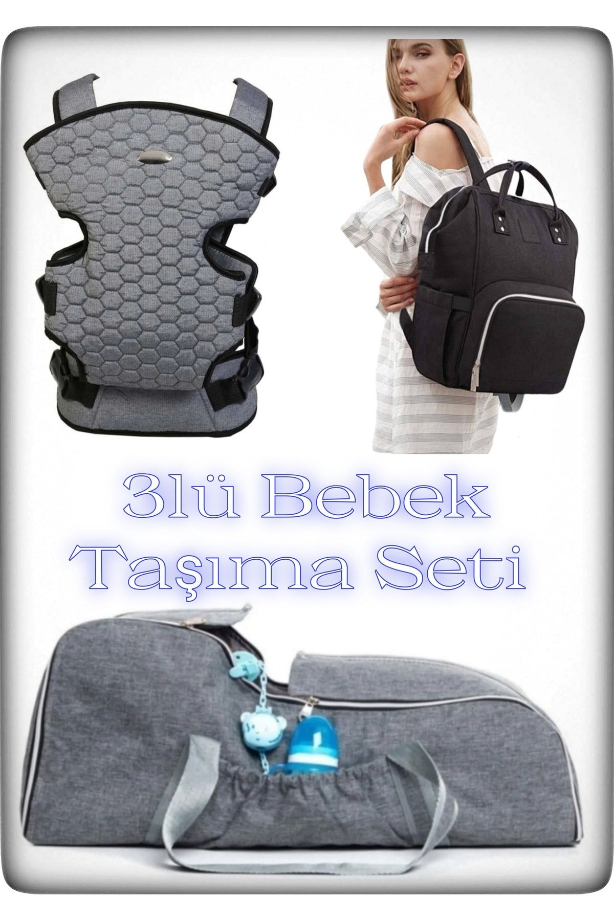 DERİNBEBE 3 Lü Bebek Taşıma Seti En İyi Anne Bebek Çantası Portbebe ve Kanguru Modelleri