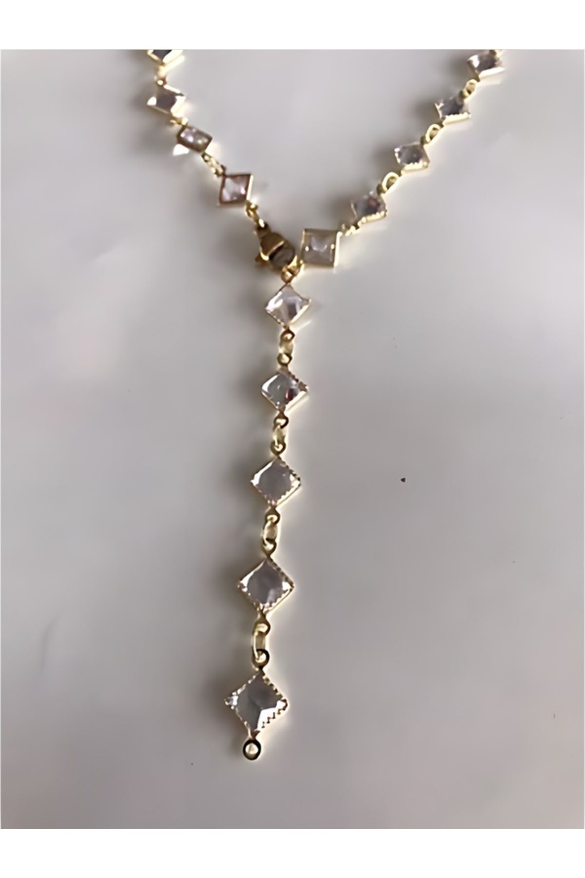 Çelik Çelik Gold Sallantı Parlak Taşlı Y Kolye