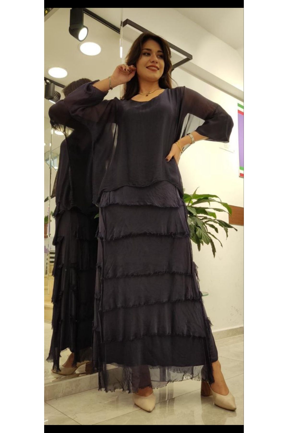 Cb Made In Italy İtalyan İpek Katmanlı Maxi Elbise