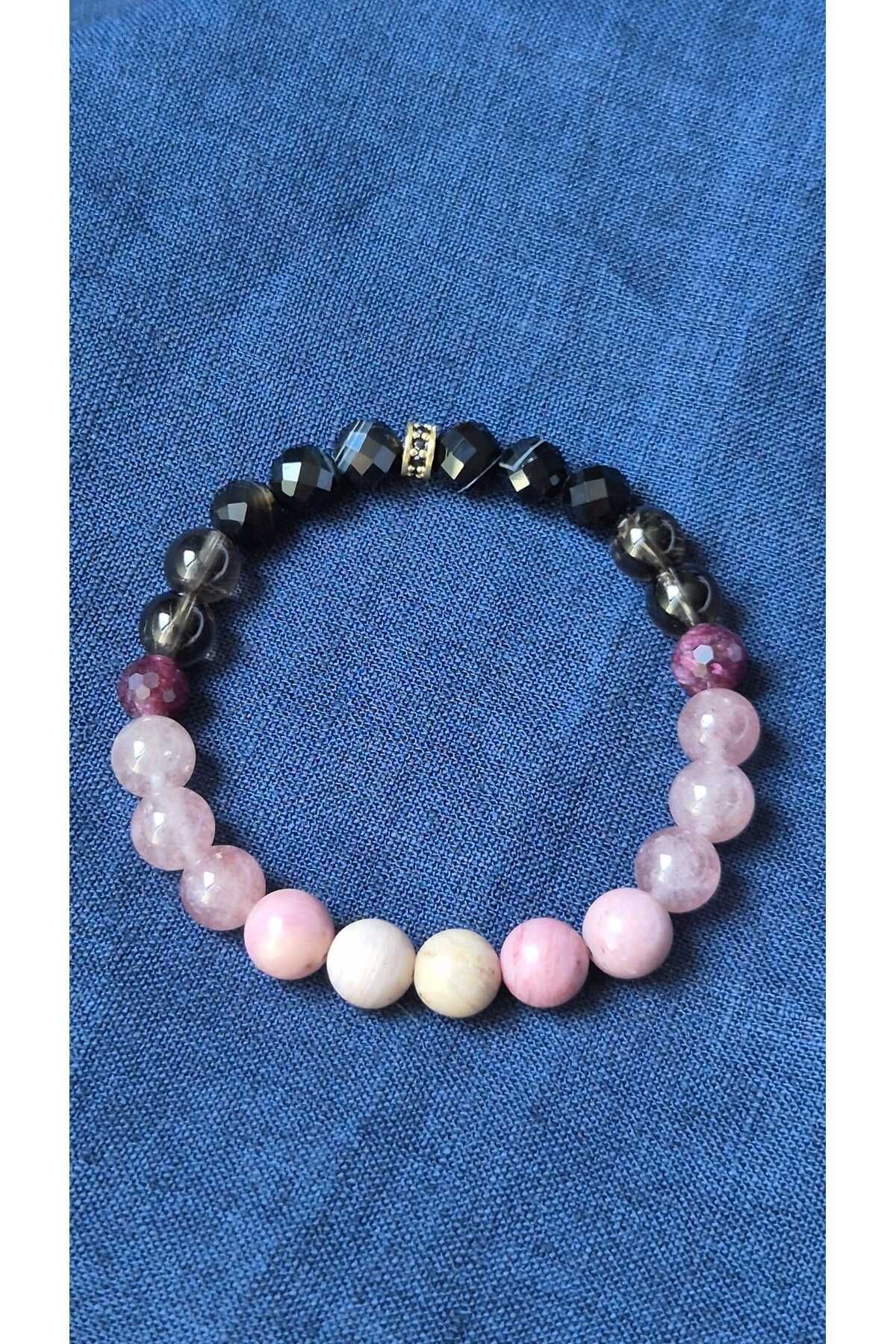 Accessories Vanilla Avenue Handmade Doğal Taş Rodonit Çilek Kuvars Garnet Dumanlı Kuvars Akik Kadın Bileklik