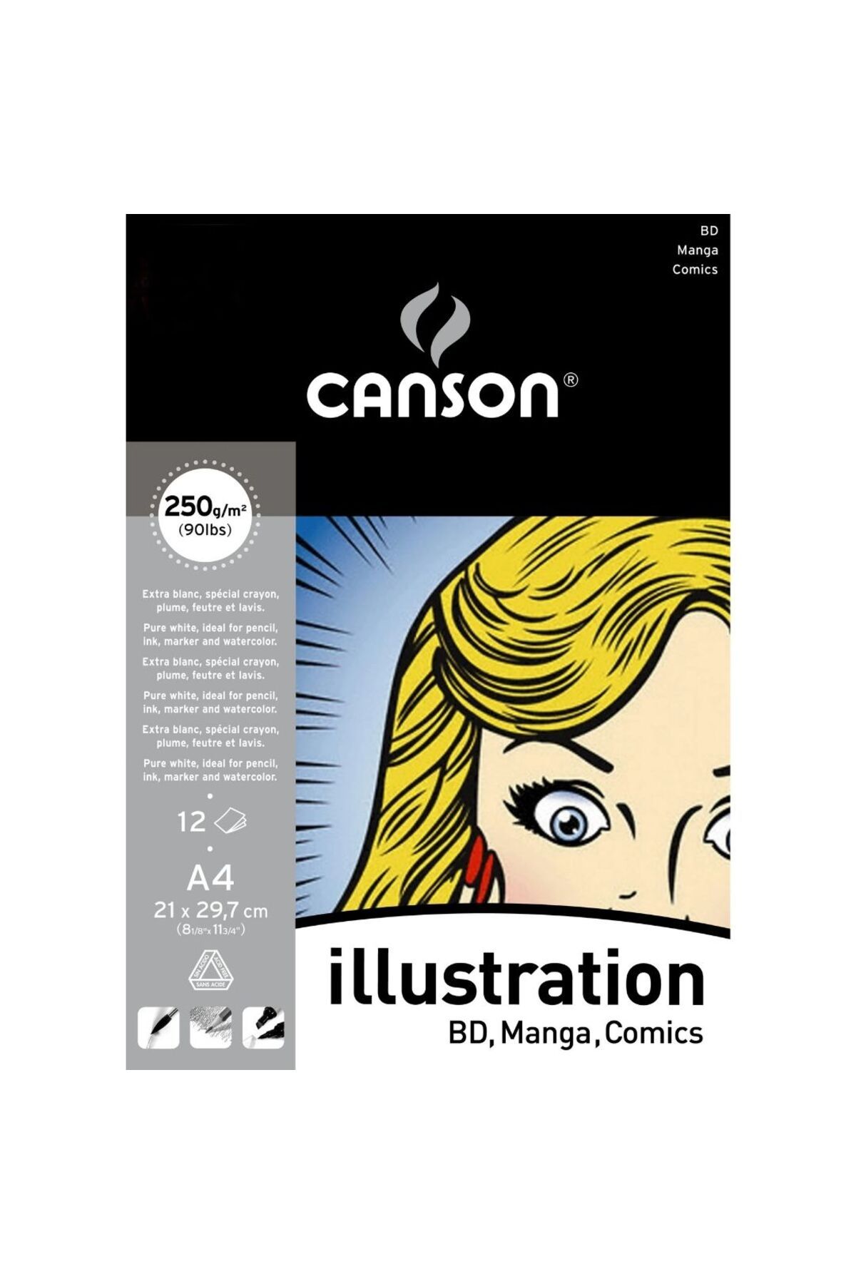 Canson Illustration BD Manga Comics A4 250gr 21x29.7cm 12 Yp