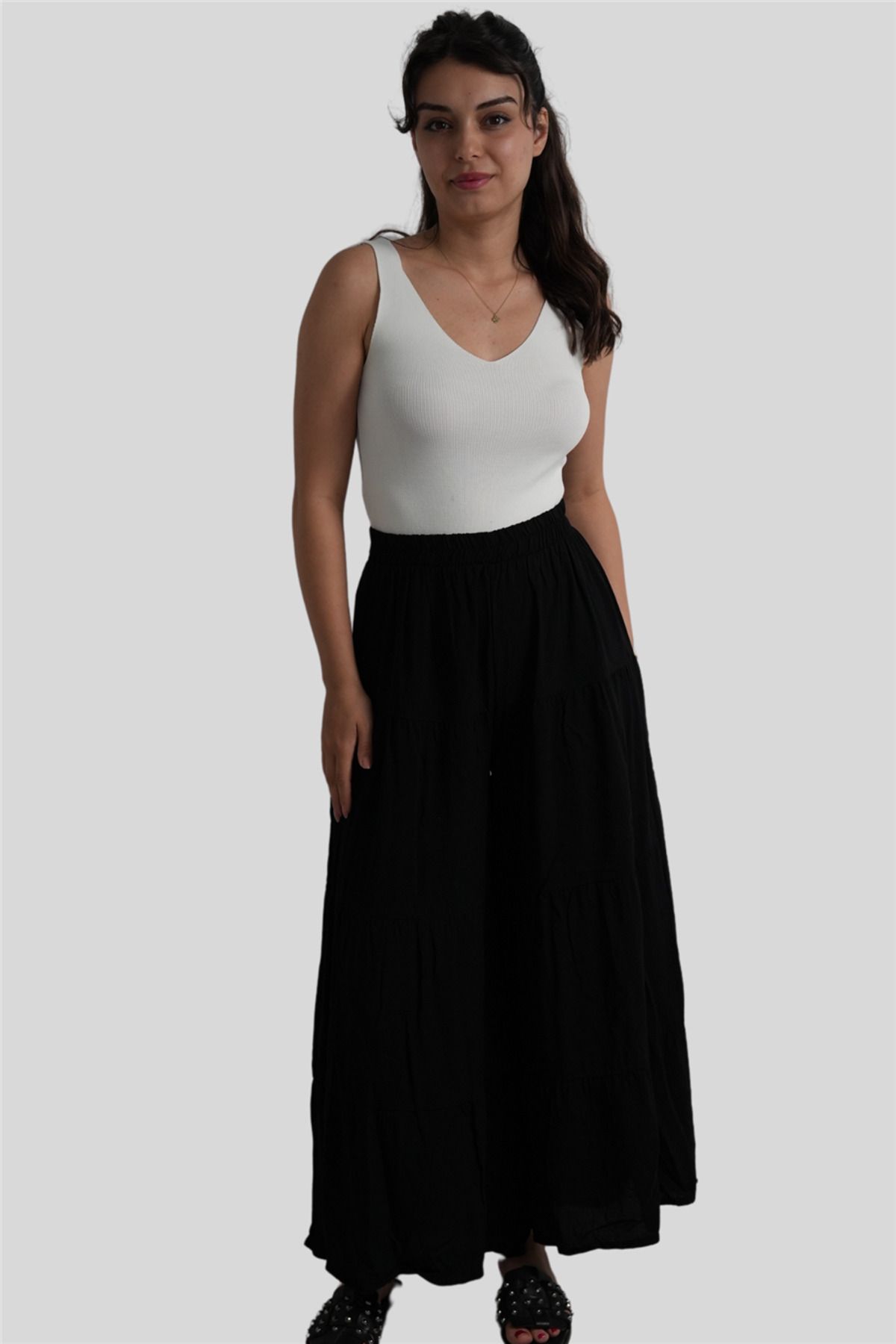 Miss Boheme Siyah Beli Lastikli Bol Paça Salaş Pantolon