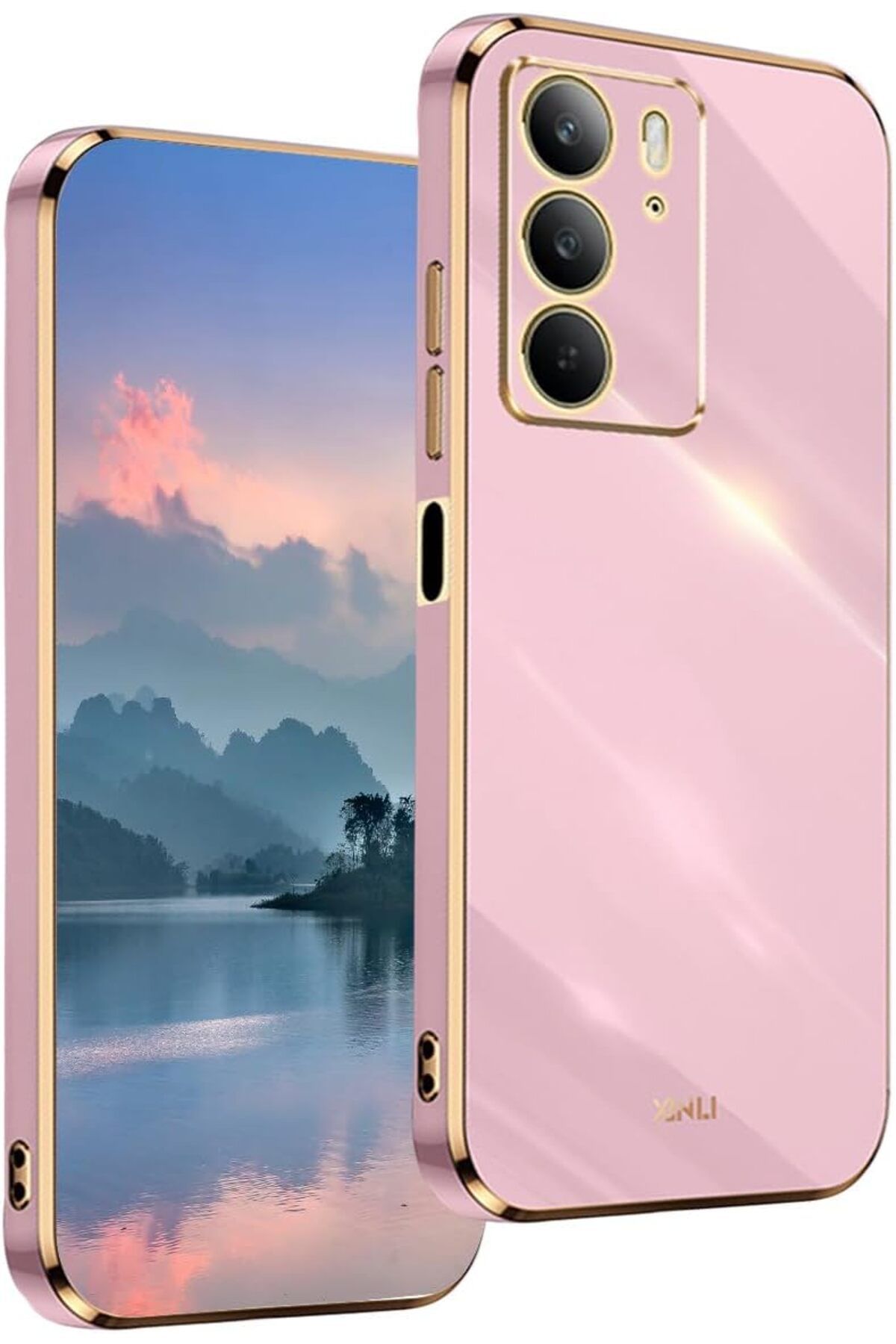 Rivor Realme C75 Uyumlu Kılıf Kamera Korumalı Parlak Kenarlı Altın İşlemeli Silikon Kapak