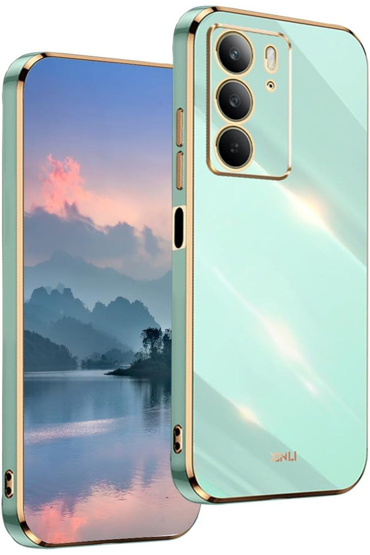 Rivor Realme C75 Uyumlu Kılıf Kamera Korumalı Parlak Kenarlı Altın İşlemeli Silikon Kapak