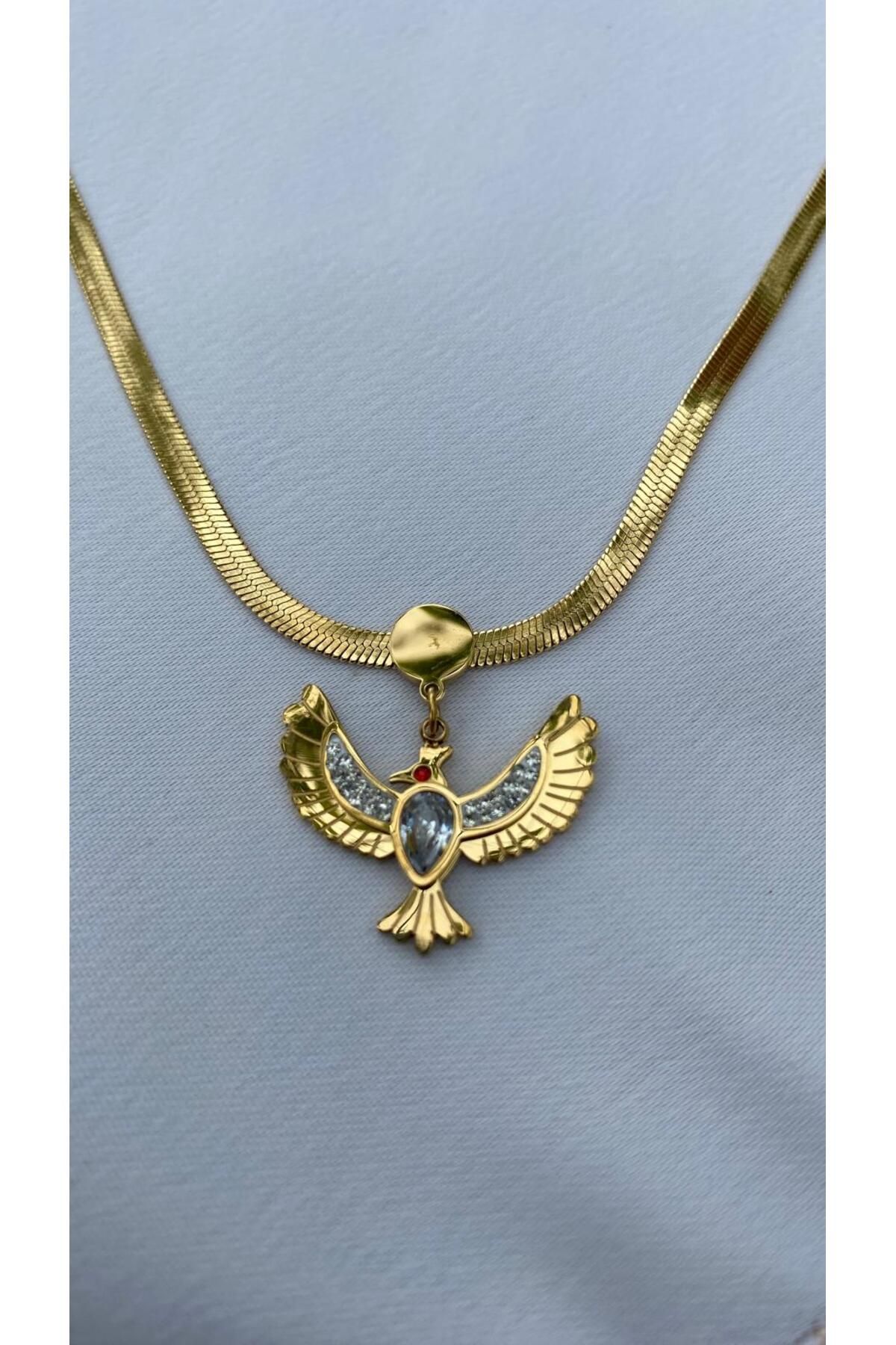 Butik Anka Kuşu Çelik Kolye Gold Rengi (316l çelik)