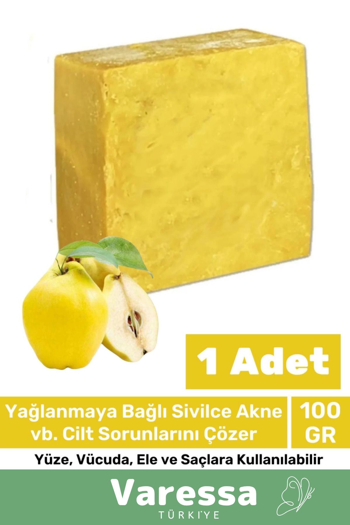 VARESSA Lüks Doğal %100 Güzel Koku El Yüz Saç Vücut Cilt Orijinal Bitkisel Ayva Çekirdeği Sabunu 100G-1 Adet