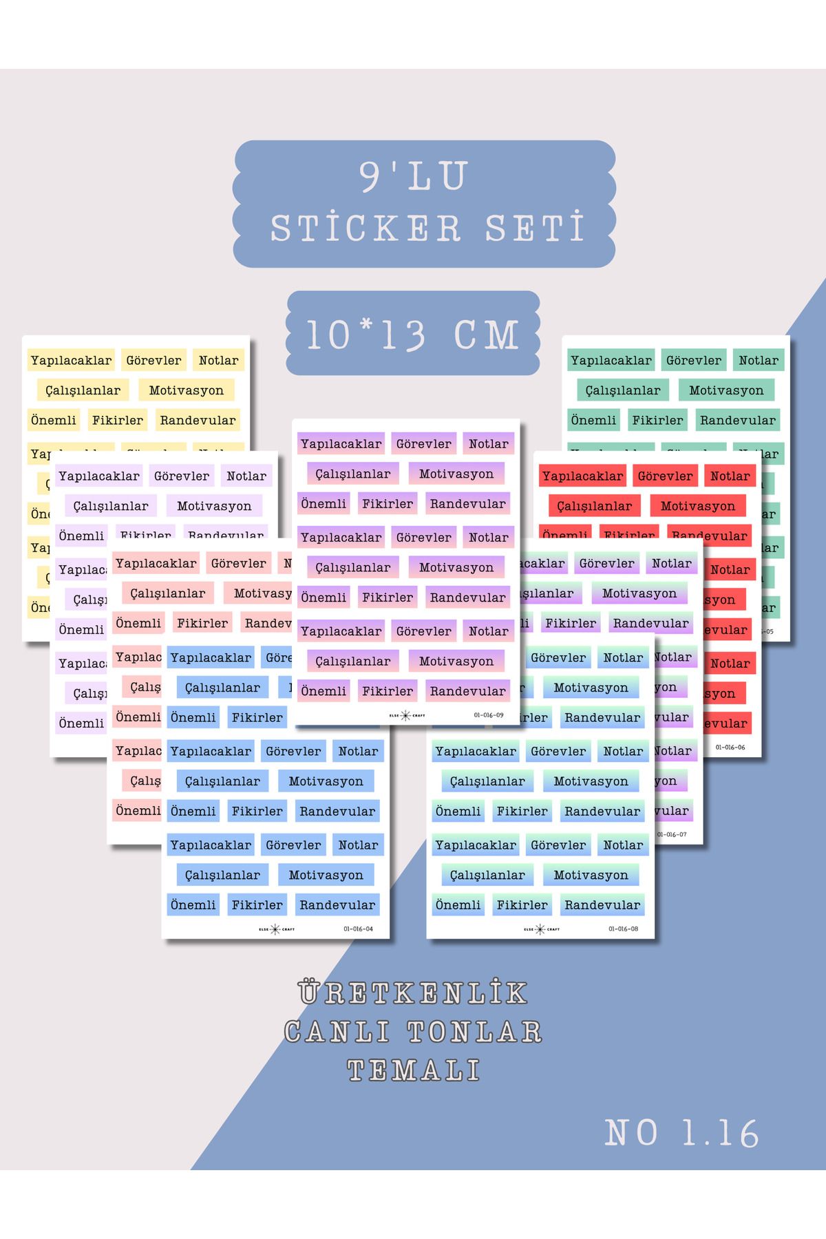 Else Craft 9'lu Üretkenlik Canlı Tonlar Temalı Sticker Seti No 1.16