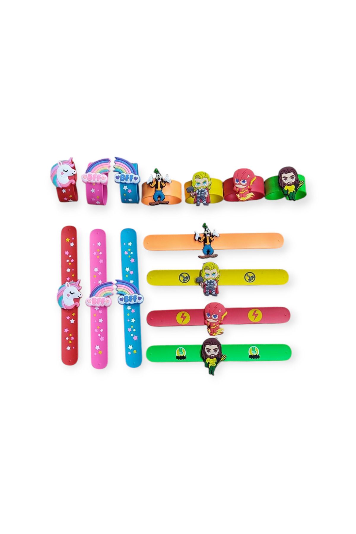 Caglastore HEDİYELİ 7 ADET SÜPER KAHRAMAN SERİSİ SET KIZ ERKEK KARIŞIK UNİSEX ÇOCUK BİLEKLİK SLAP BAND
