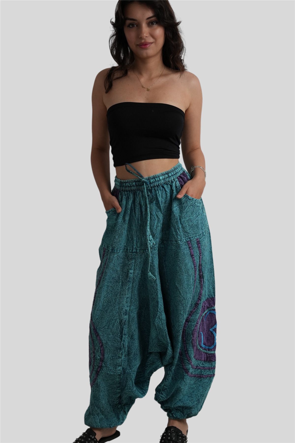 Miss Boheme Turkuaz Renk Unisex Bohem Nepal Şalvar