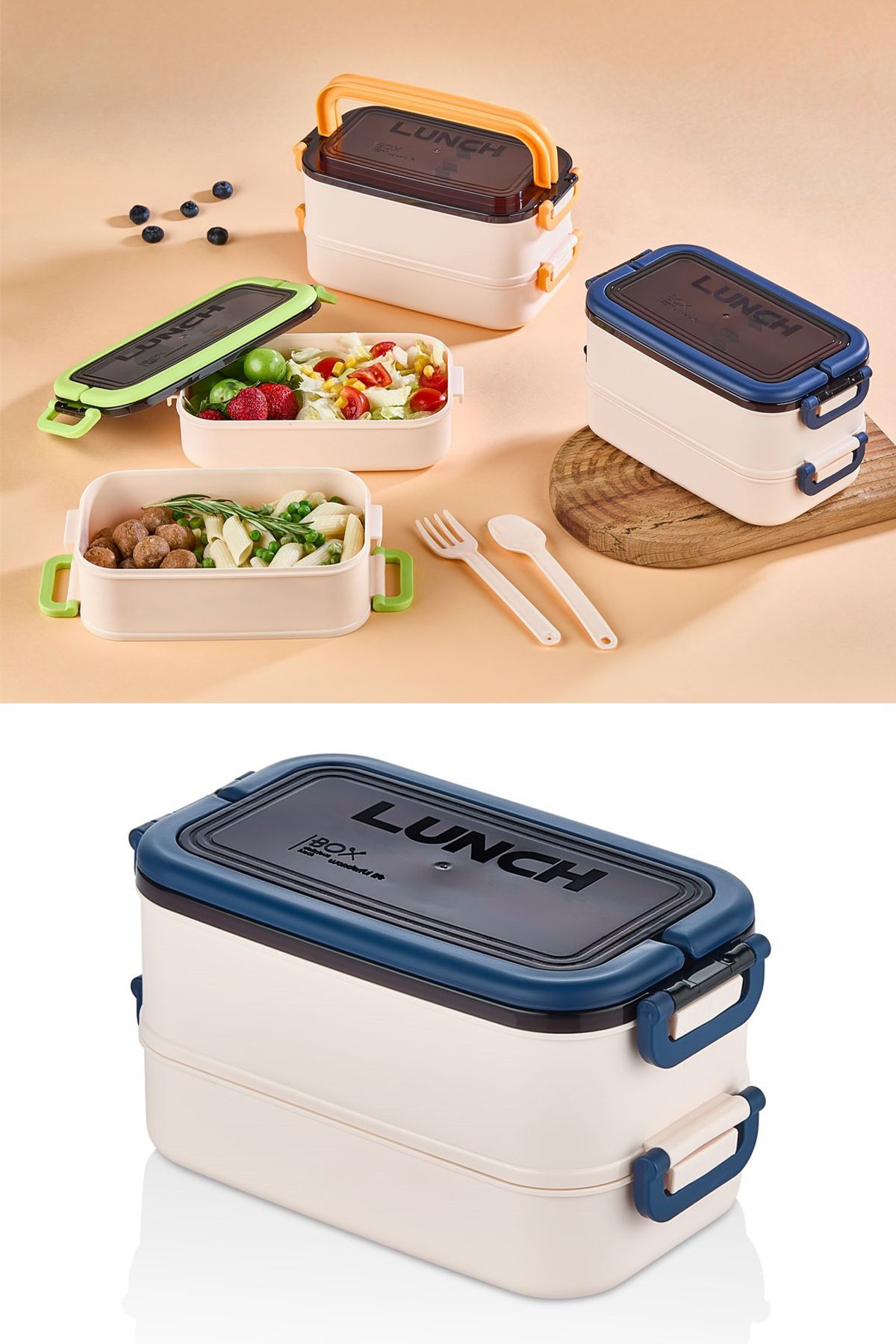 M&L LUNCH BOX 2 Katlı Taşınabilir Yemek Kabı Lunch Box Diyet Beslenme Kutusu Saklama Kabı Çatal Kaşıklı Sefer Tası