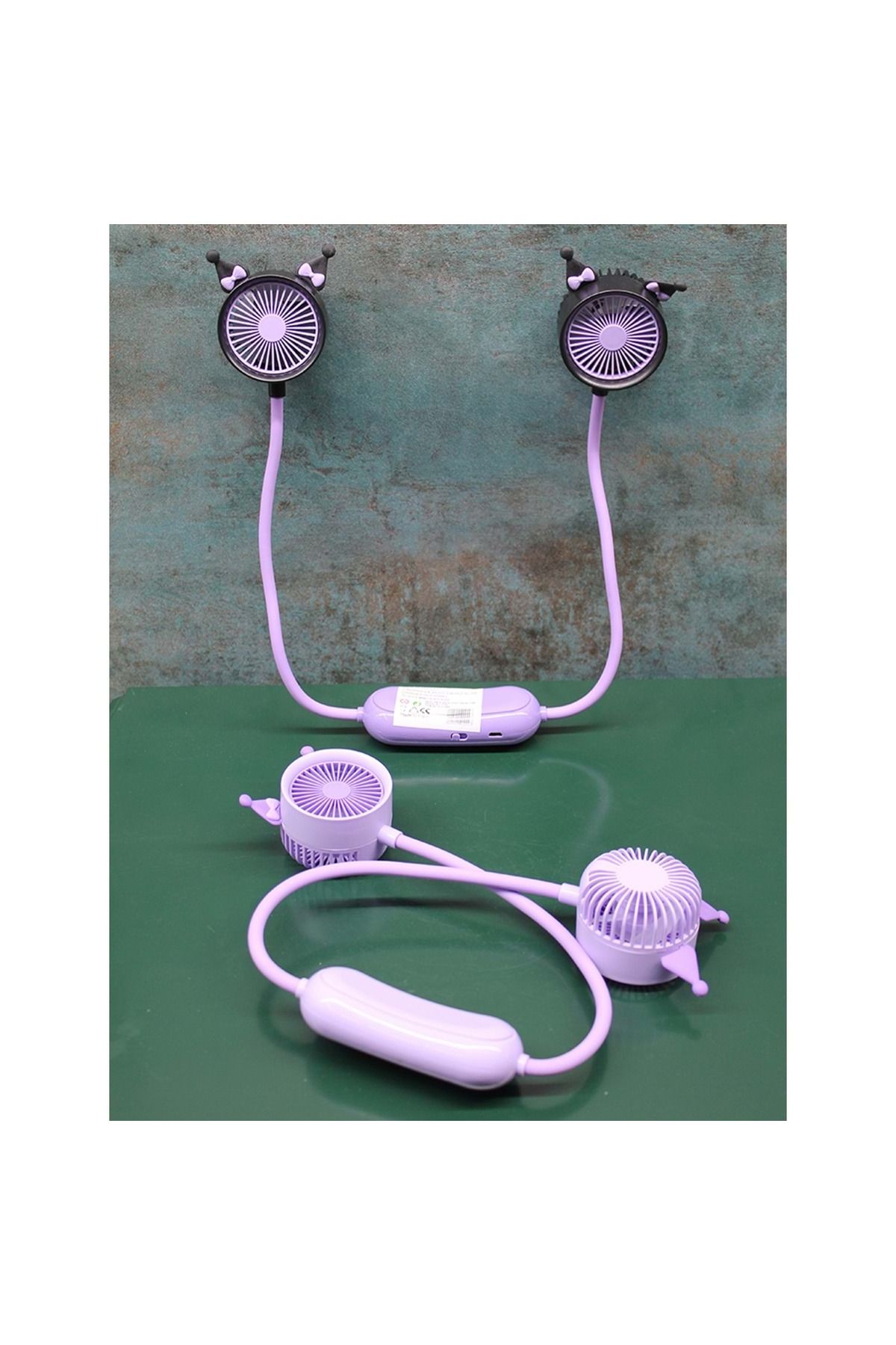 Store Kuromi Şarjlı Boyun Fanı – 2 Kademeli | Taşınabilir Sessiz Vantilatör, USB Şarjlı