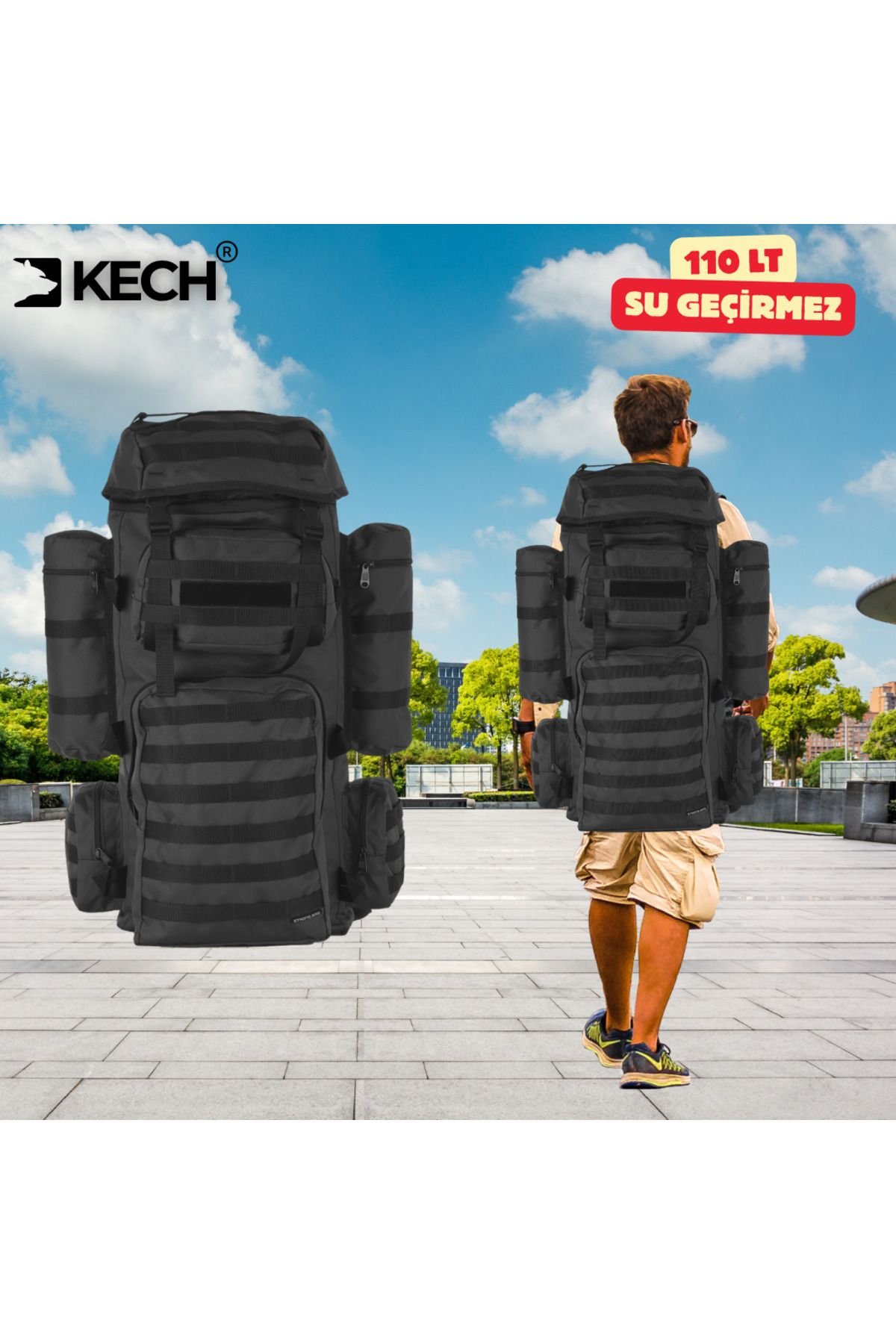 Motoroil KECH 110 LT Su Geçirmez SİYAH Askeri Çanta Dağcı Arazi Operasyon Çantası