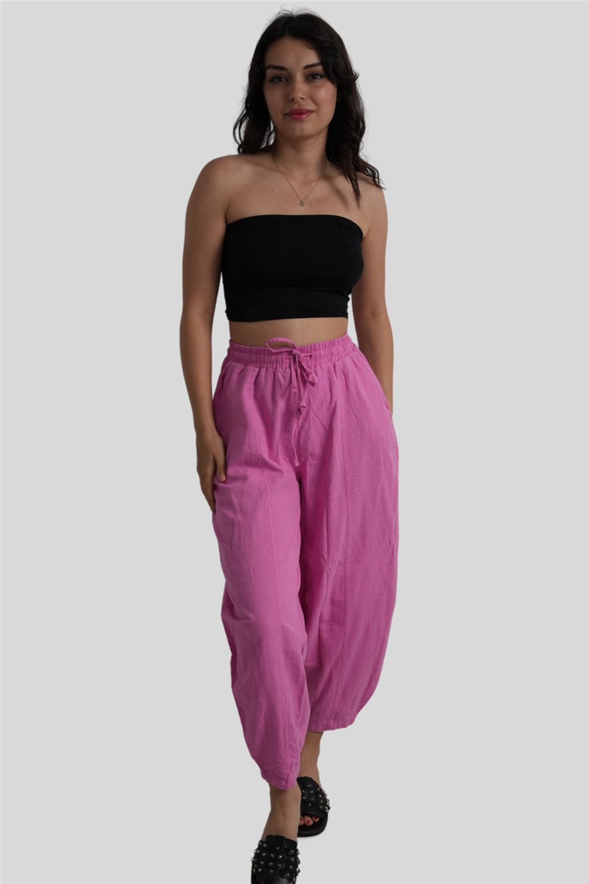 Miss Boheme Pembe Beli Lastikli Salaş Pantolon