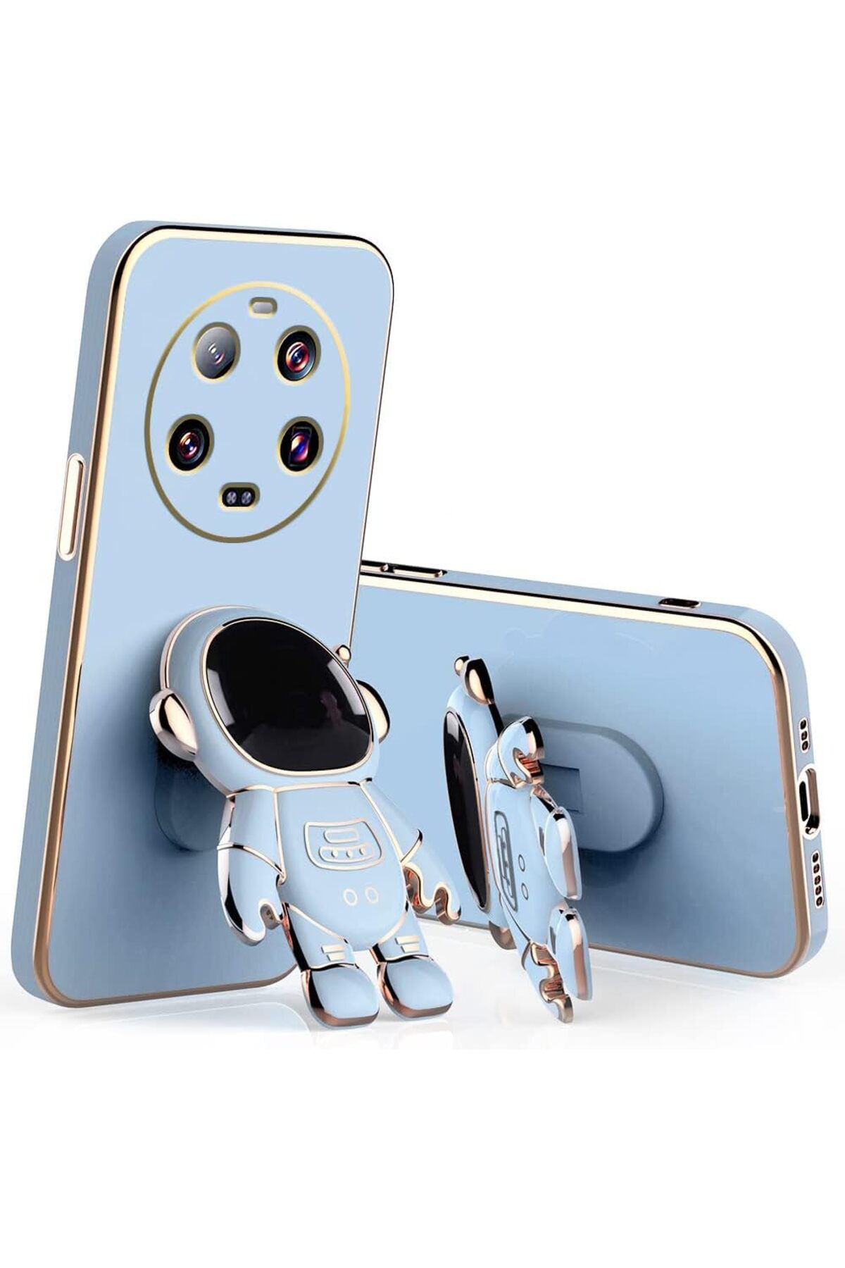 Rivor Xiaomi Mi 14 Ultra Kılıf Parlak Kenarlı Altın İşleme Astronot Figürlü Standlı Kamera Korumalı Kapak