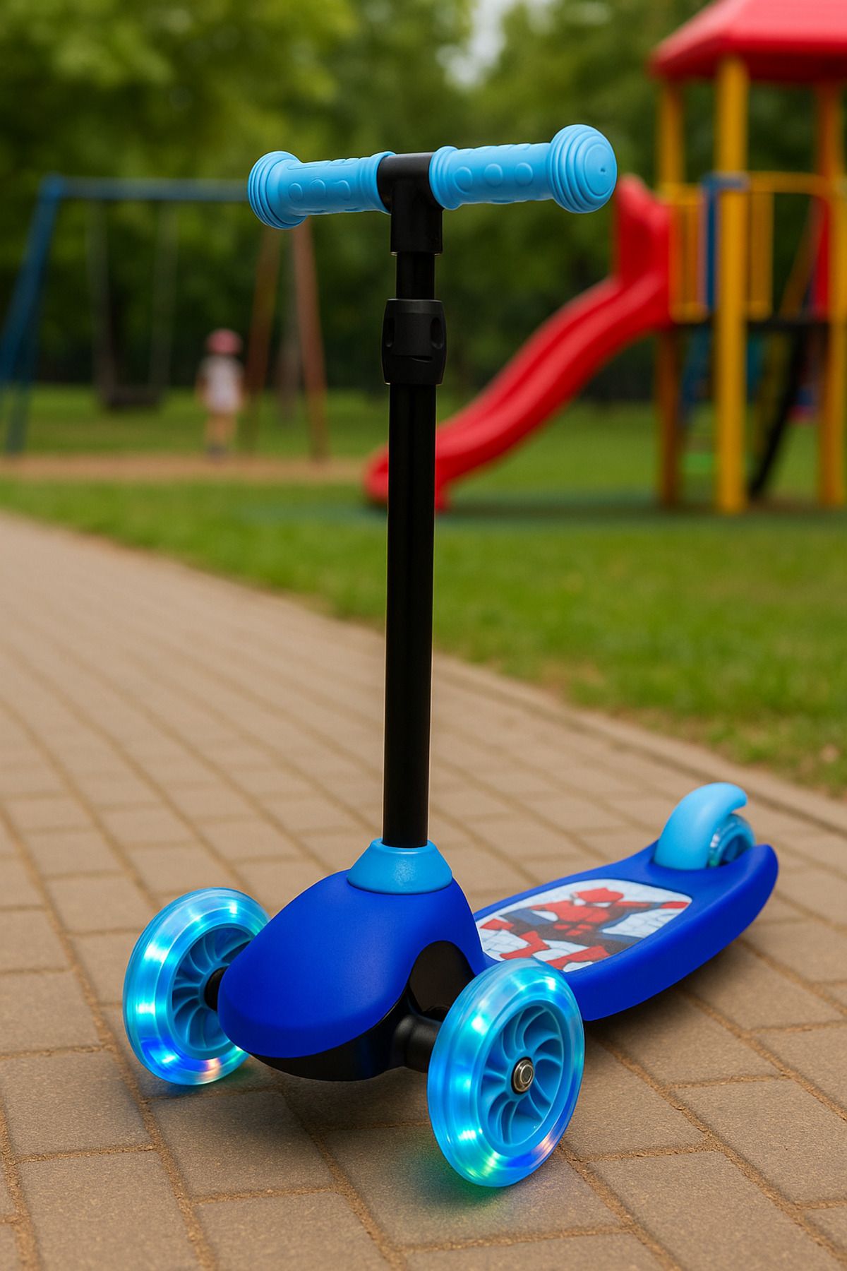 Scooter Işıklı Scooter örümcek Adam Desenli 3 Tekerlekli Çocuk Scooter