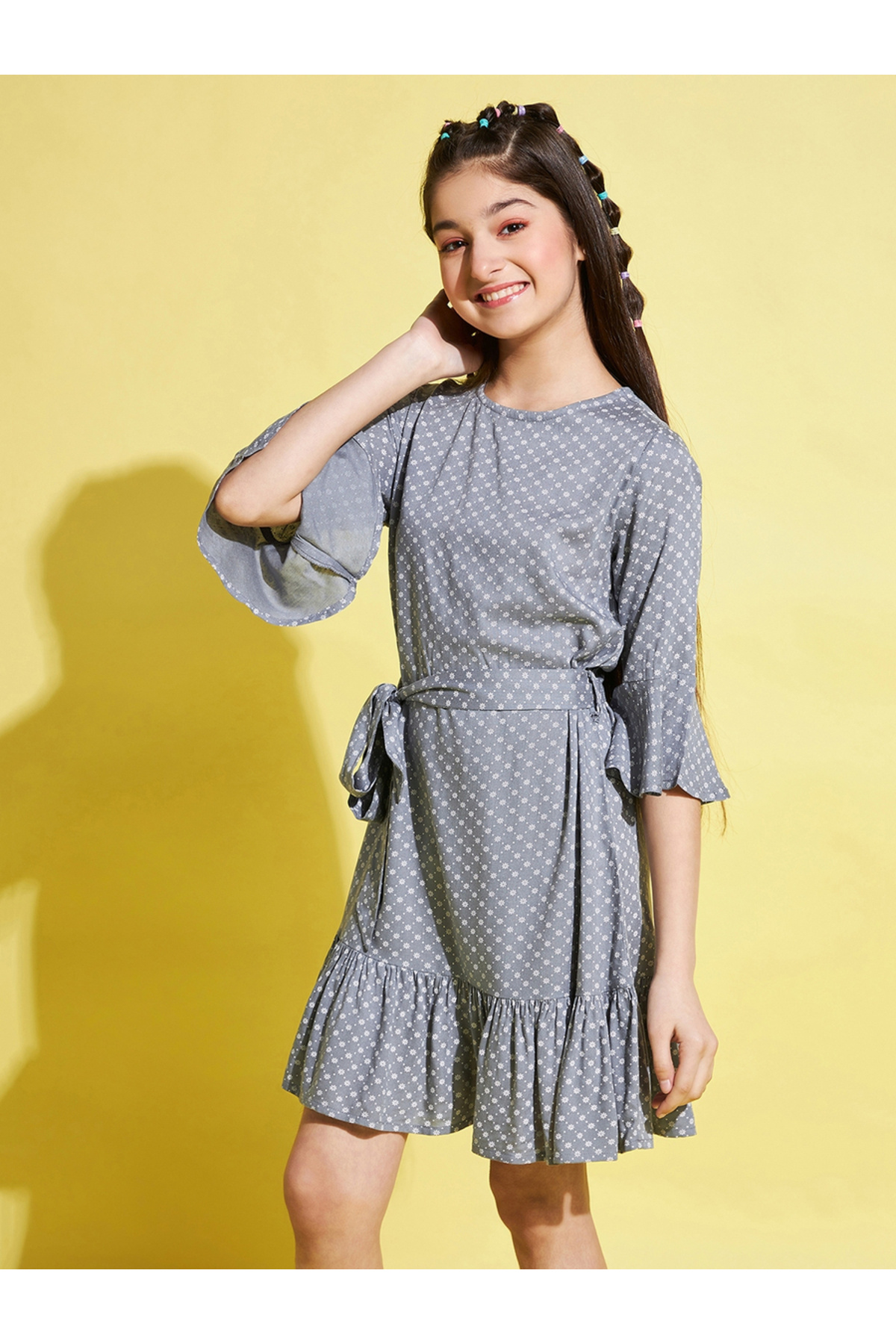 Stylo Bug By Styli-All-Over Print 3/4 Sleeves Belted Dress 3