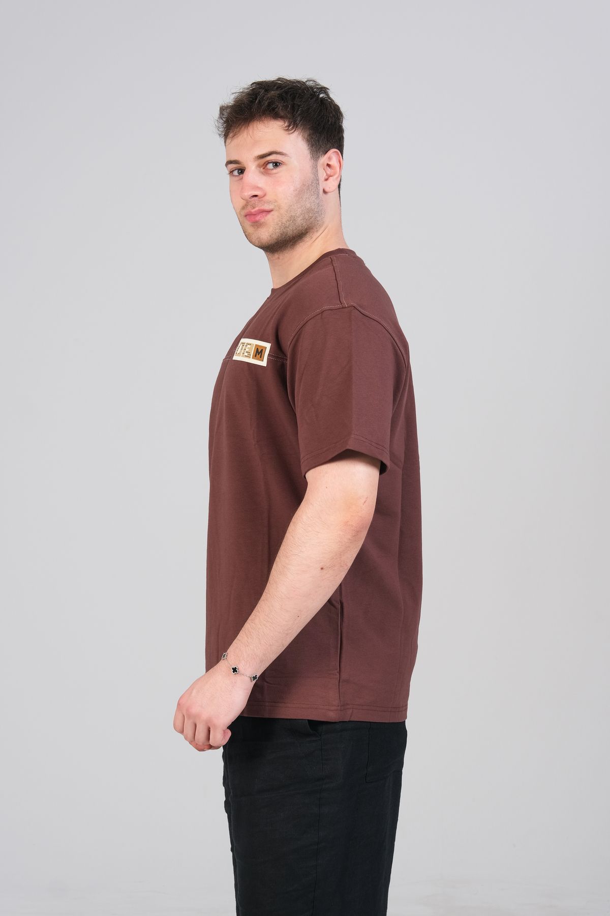 yamudo DİKİŞ DETAYLI BASKILI OVERSİZE BİSİKLET YAKA T-SHİRT
