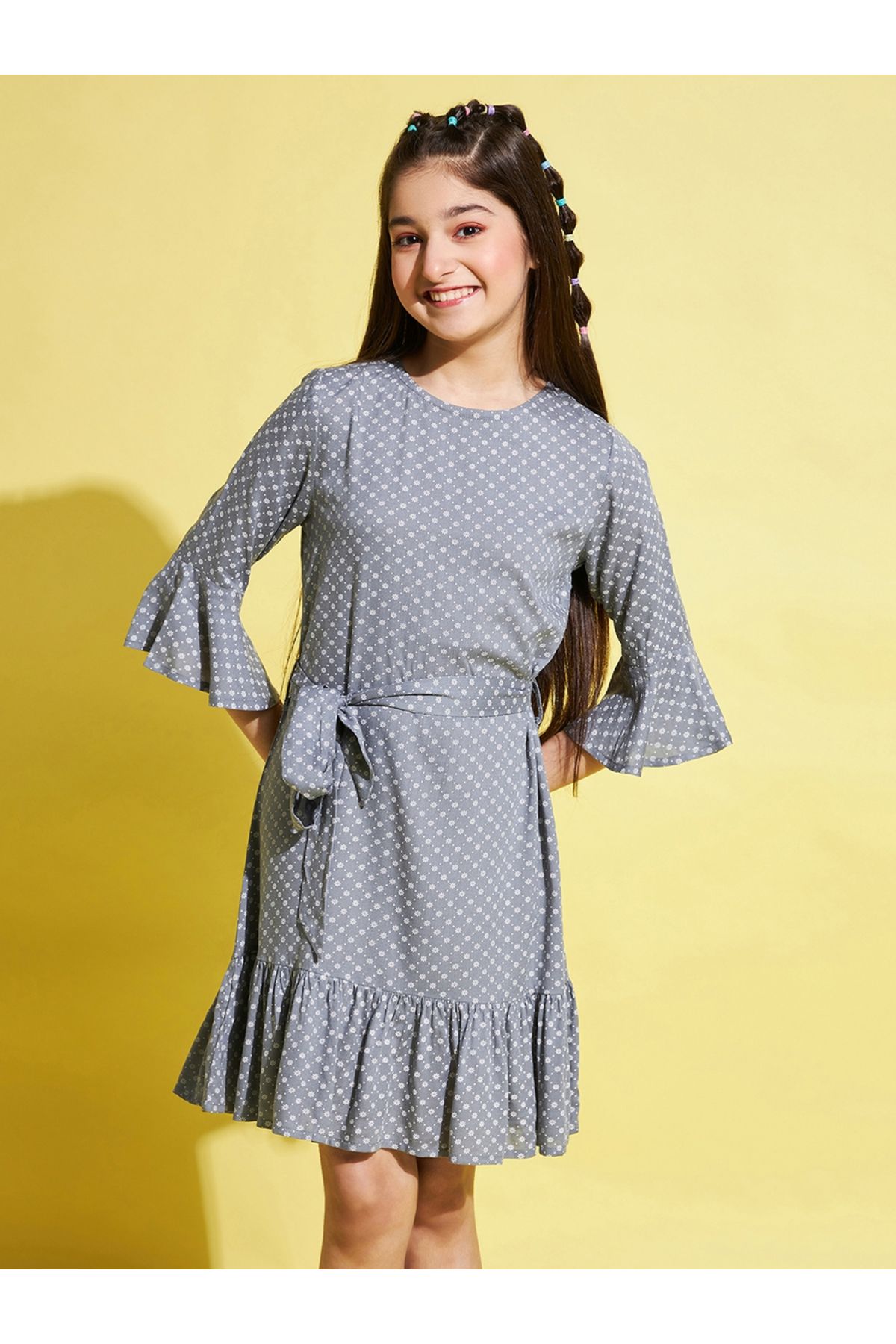 Stylo Bug By Styli-All-Over Print 3/4 Sleeves Belted Dress 1