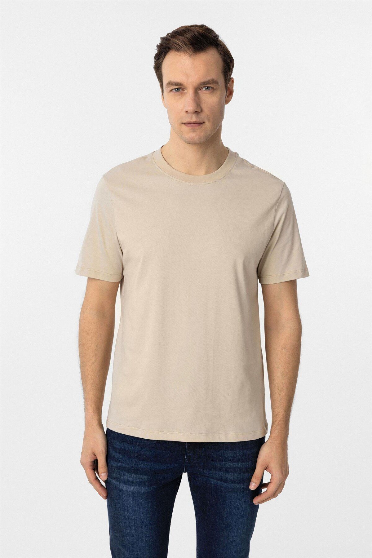 ÖMÜR Erkek %100 Organik Pamuklu Kalın Dokulu Regular Fit Bisiklet Yakalı T-shirt