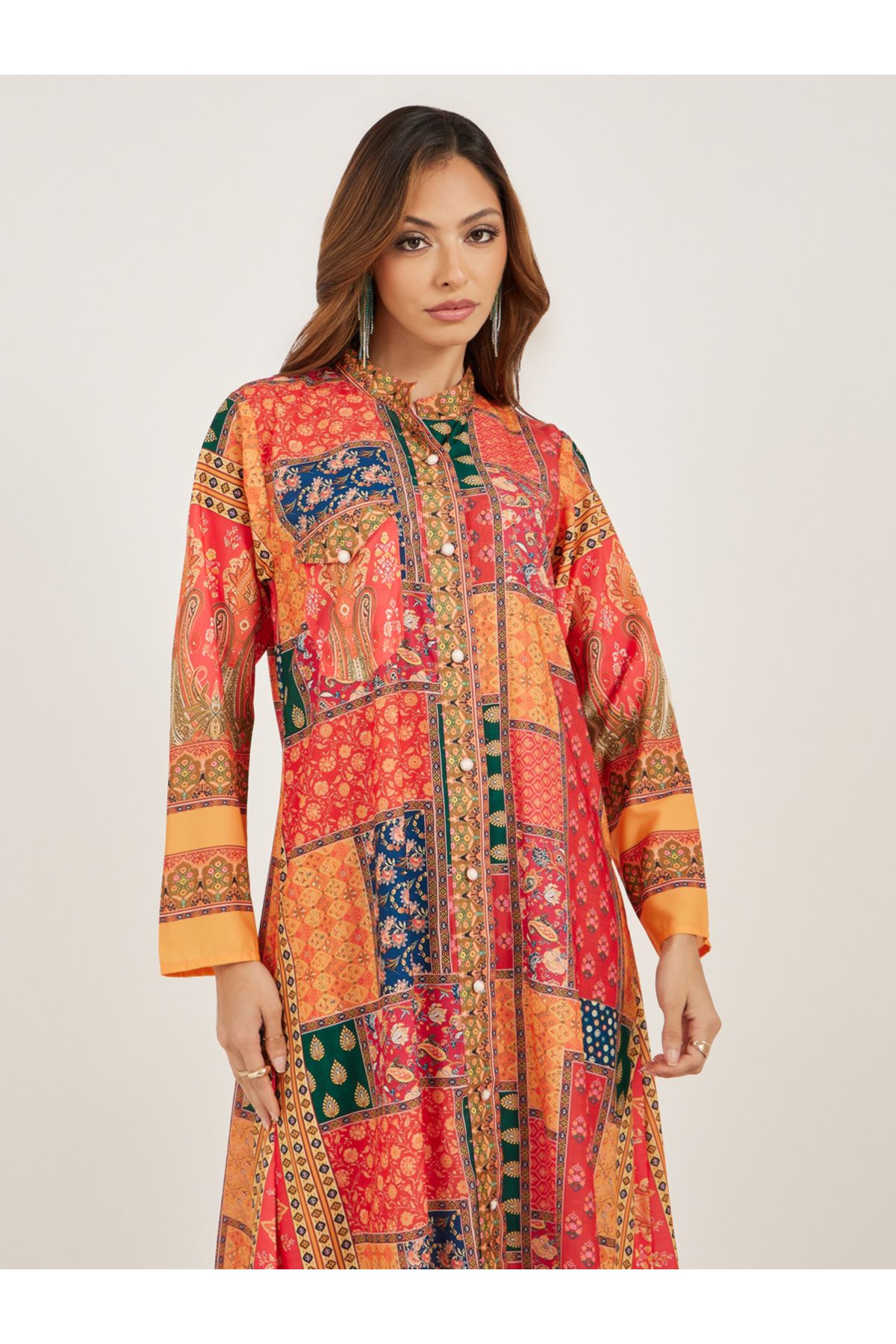 Maxim Creation By Styli-Abstract Print Collared Button Front Jalabiya 3