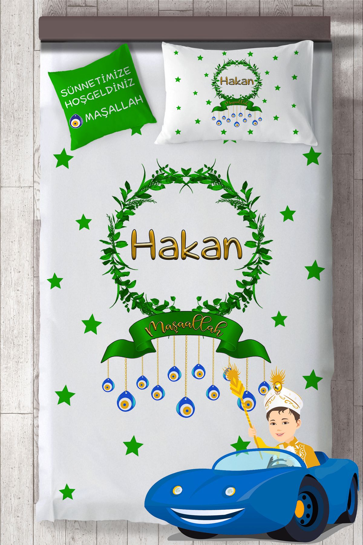 Nihal Süeda Kişiye Özel Nazar Boncuk Baskılı Sünnet Yatak Örtüsü