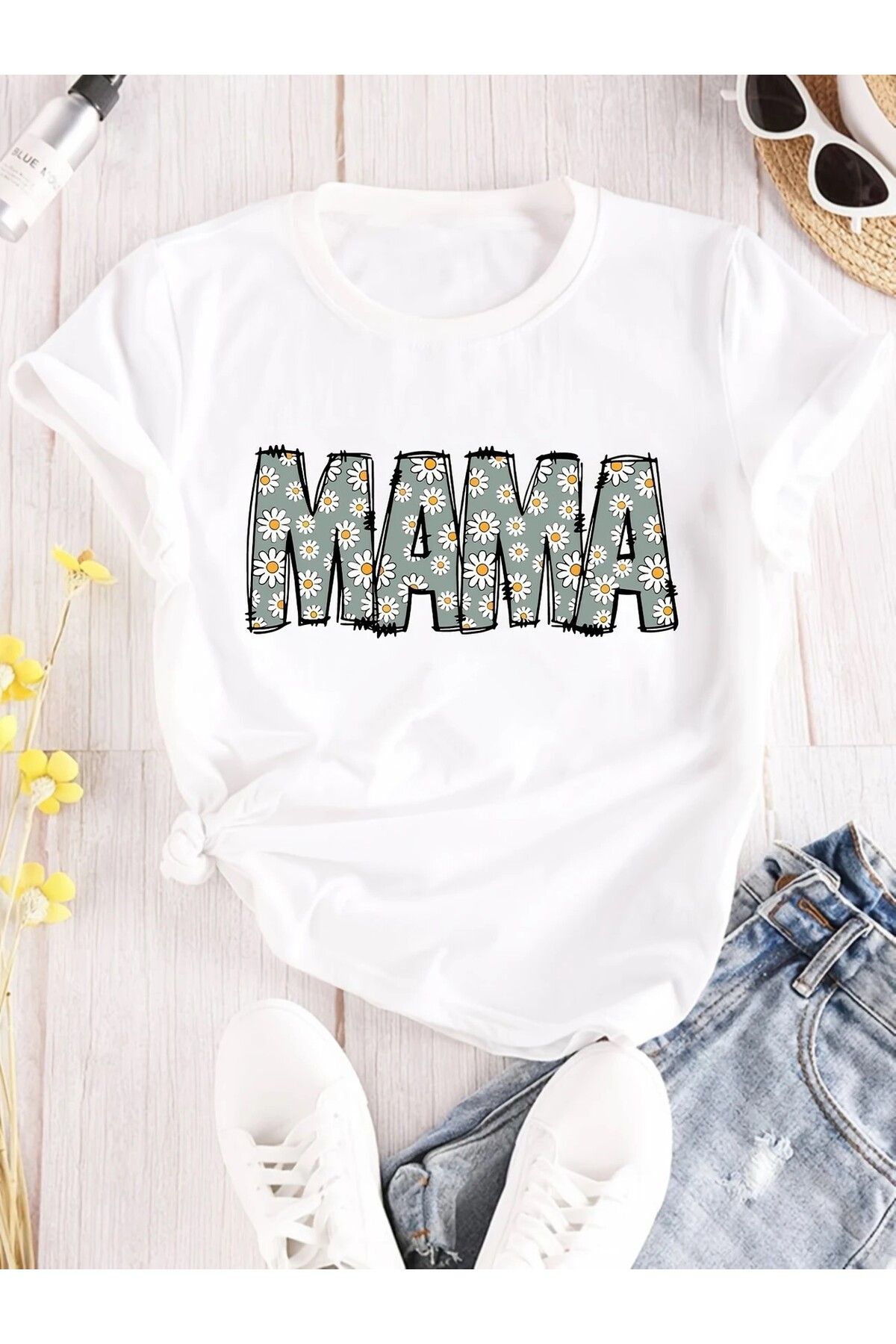 LEIVOR Mama Papatya Tasarım Baskılı Kadın T-shirt