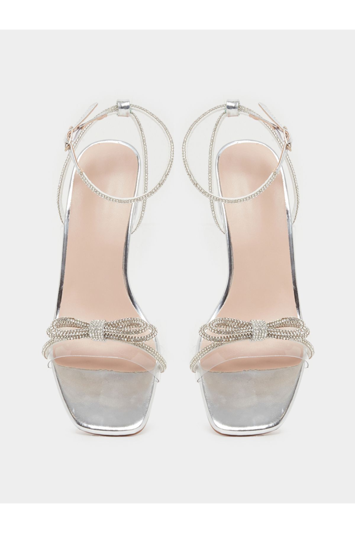 Take Two By Styli-Embellished Bow Transparent Block Heel Sandals 6