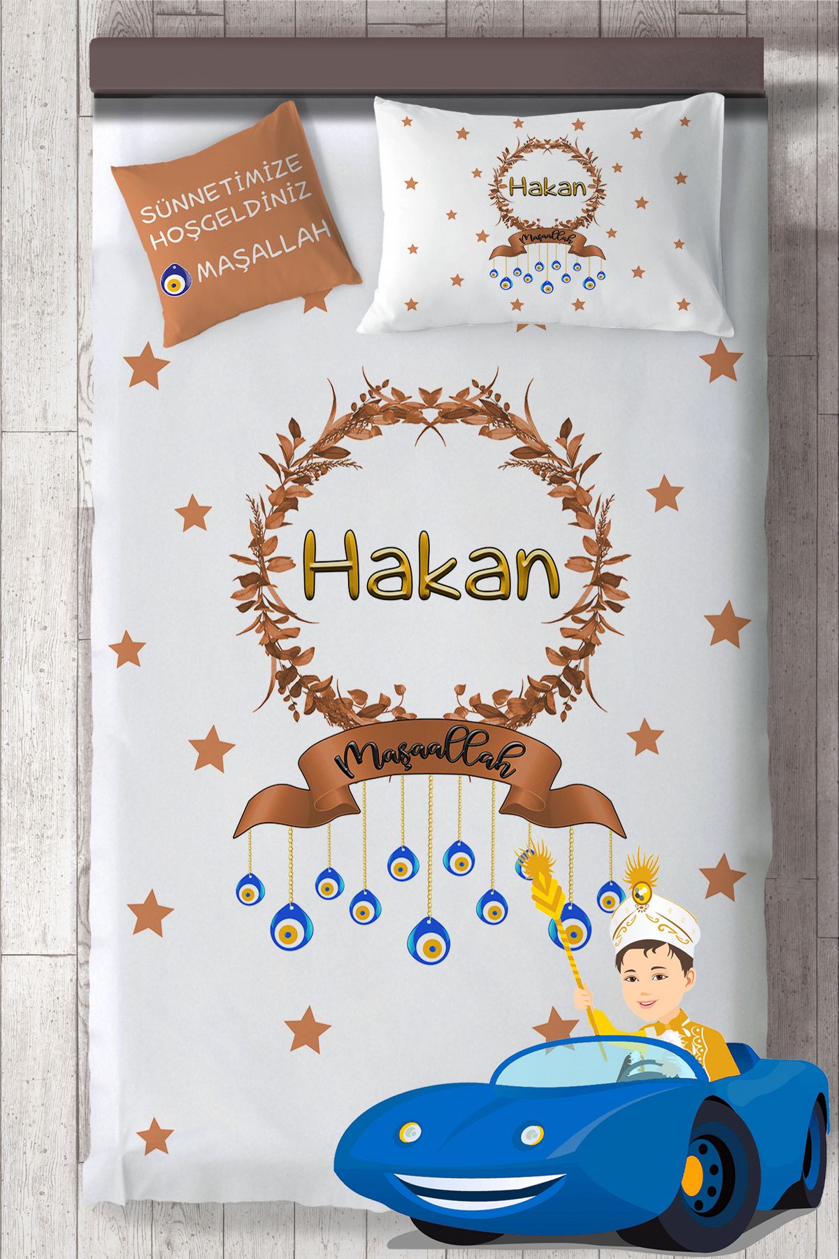Nihal Süeda Kişiye Özel Nazar Boncuk Baskılı Sünnet Yatak Örtüsü
