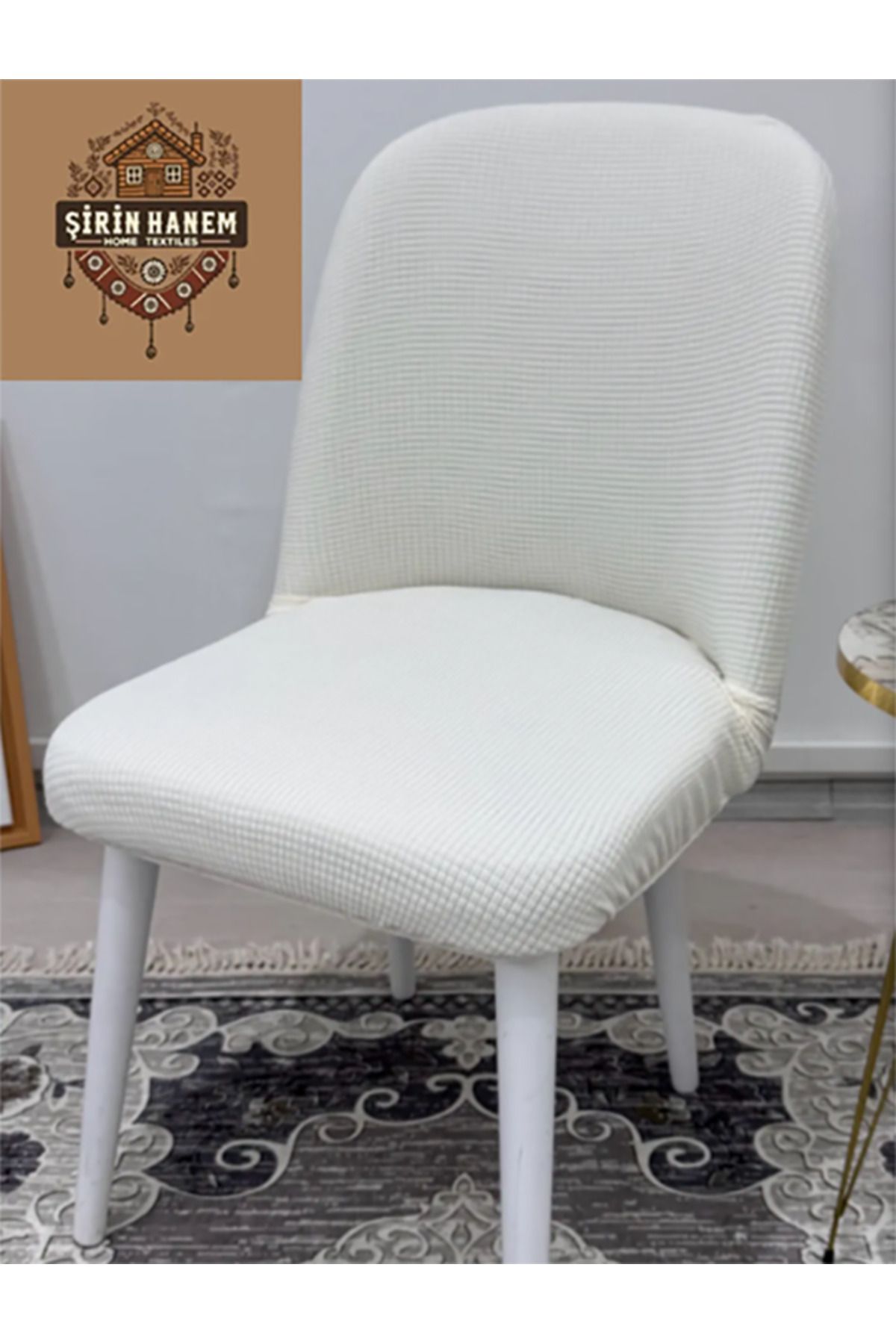 Şirin Hanem Büyük Oval Sandalye Kılıfı, Sandalye Örtüsü Kare Desen