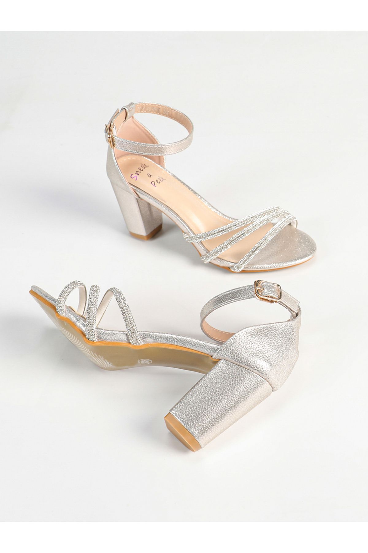 Sneak-a-Peek By Styli-Embellished Open Toe Block Heel Sandals 6