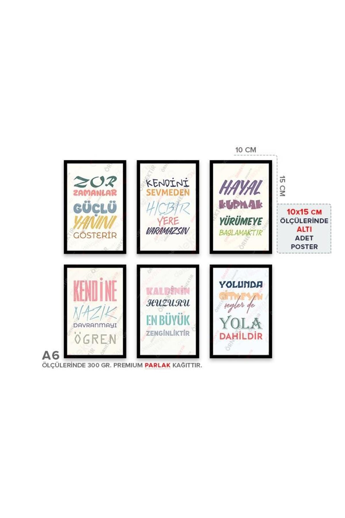 Posterya Pa6s01057-A6 - Pozitif Motivasyon Duvar Yazısı Altılı Set Poster (10x15cm)