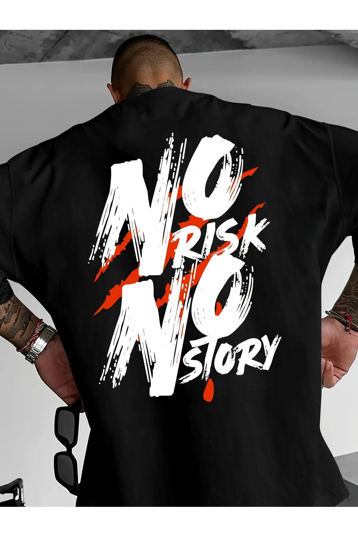 İnazuma Outdoors Unisex Oversize Baskılı Pamuklu Bisiklet Yaka Kısa Kollu BEYAZ T-shirt no risk no risk