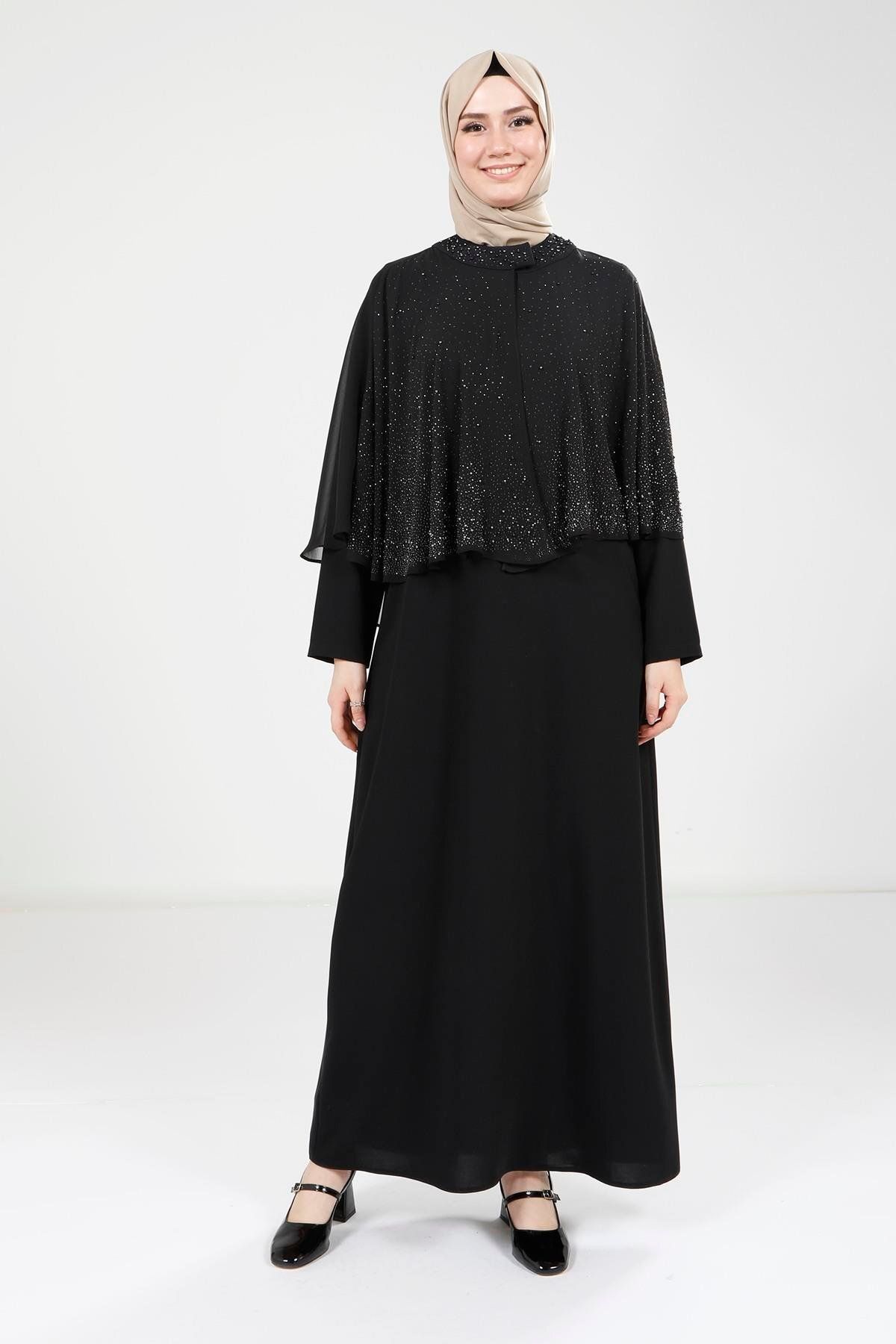 Beyza Pelerinli Siyah Elbise 9308