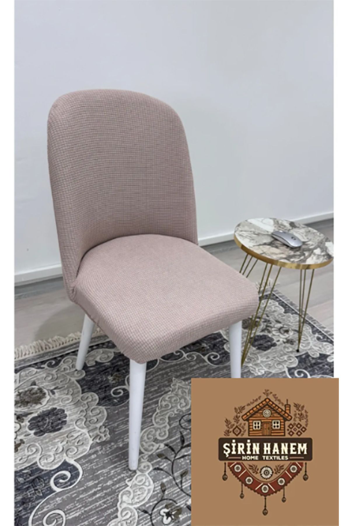 Şirin Hanem Büyük Oval Sandalye Kılıfı, Sandalye Örtüsü Kare Desen