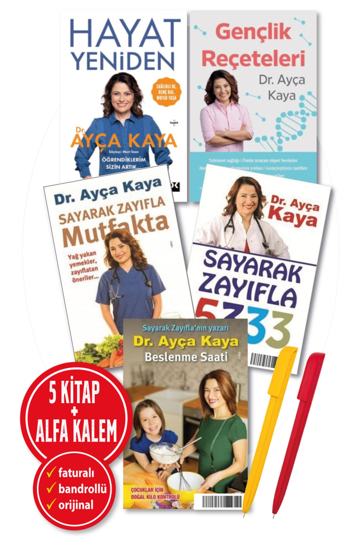 Doğan Kitap AYÇA KAYA 5 Kitap(Hayat Yeniden+Gençlik Reçete+Sayarak Zayıfla+5333+Beslenme Saati)