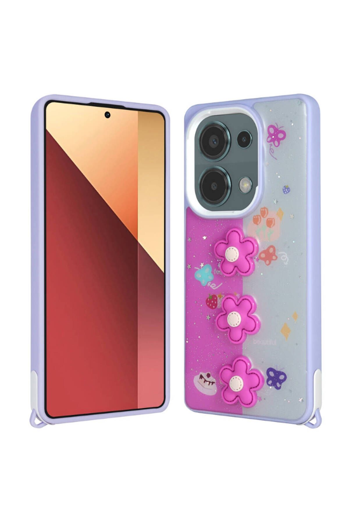 Başkenttekno Xiaomi Redmi Note 13 Pro 4G Kılıf Parlayan Simli Kabartma Figürlü Cevze Kapak