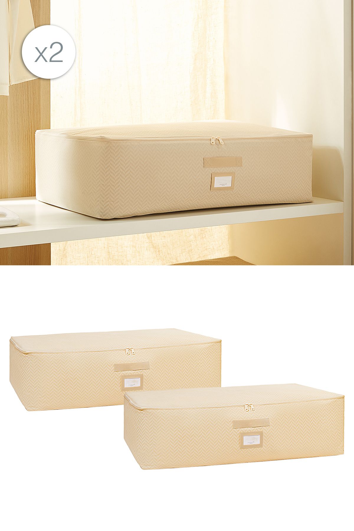 Ocean Home Textile 2 Adet Mega Boy Bej Balıksırtı Baza Altı Yastık Yorgan Kazak Hurcu 74x46x22