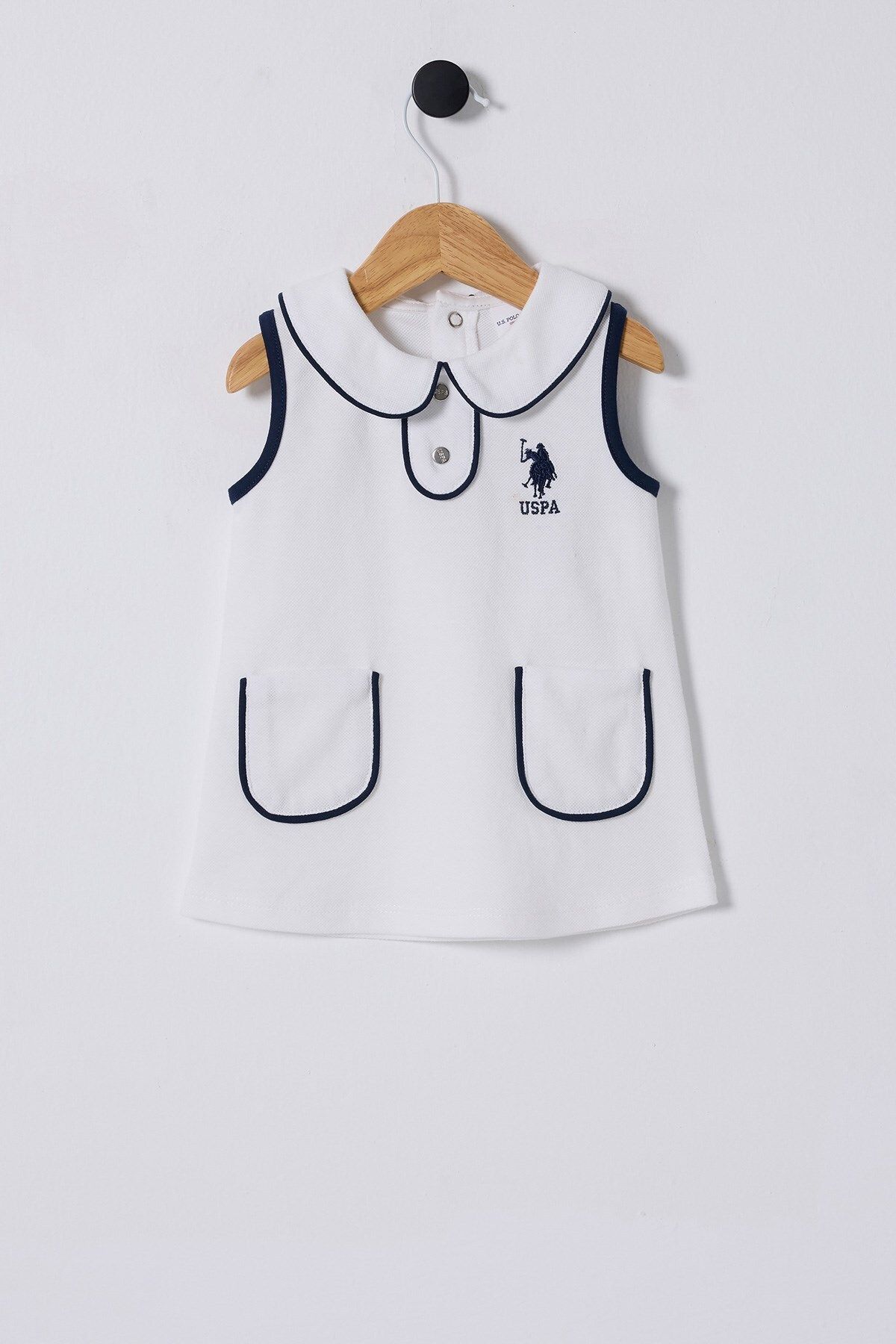 U.S. Polo Assn. U.S. Polo Assn. Kız Bebek Kolsuz Polo Yaka Elbise, Krem